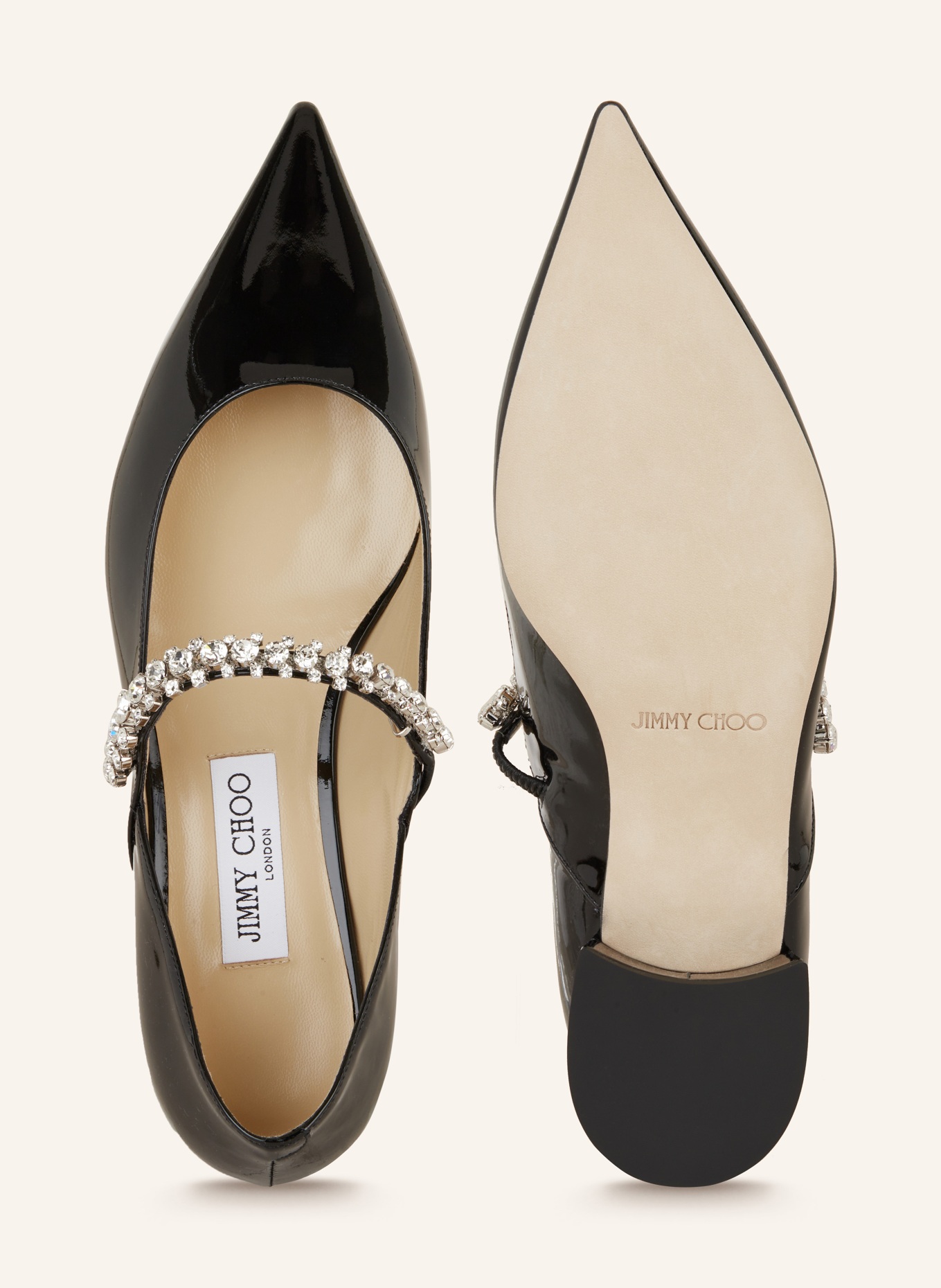 JIMMY CHOO Mary-Jane-Ballerinas mit Schmucksteinen: SCHWARZ