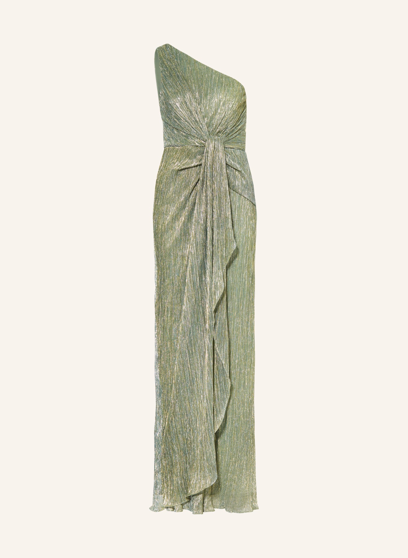 ADRIANNA PAPELL One-shoulder dress with glitter thread, Color: LIGHT GREEN/ GOLD (Image 1)