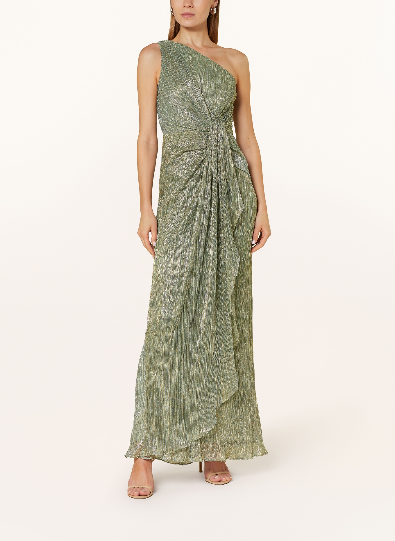 ADRIANNA PAPELL One-shoulder dress with glitter thread, Color: LIGHT GREEN/ GOLD (Image 2)
