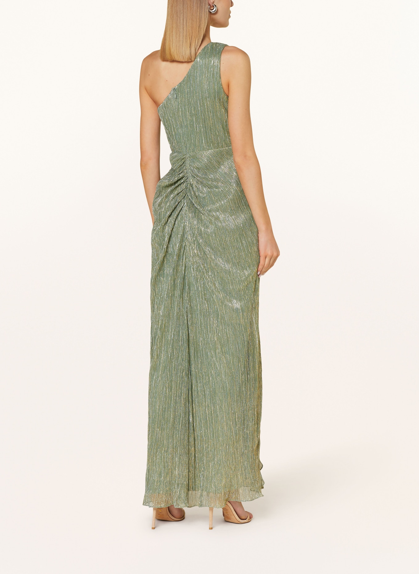 ADRIANNA PAPELL One-shoulder dress with glitter thread, Color: LIGHT GREEN/ GOLD (Image 3)