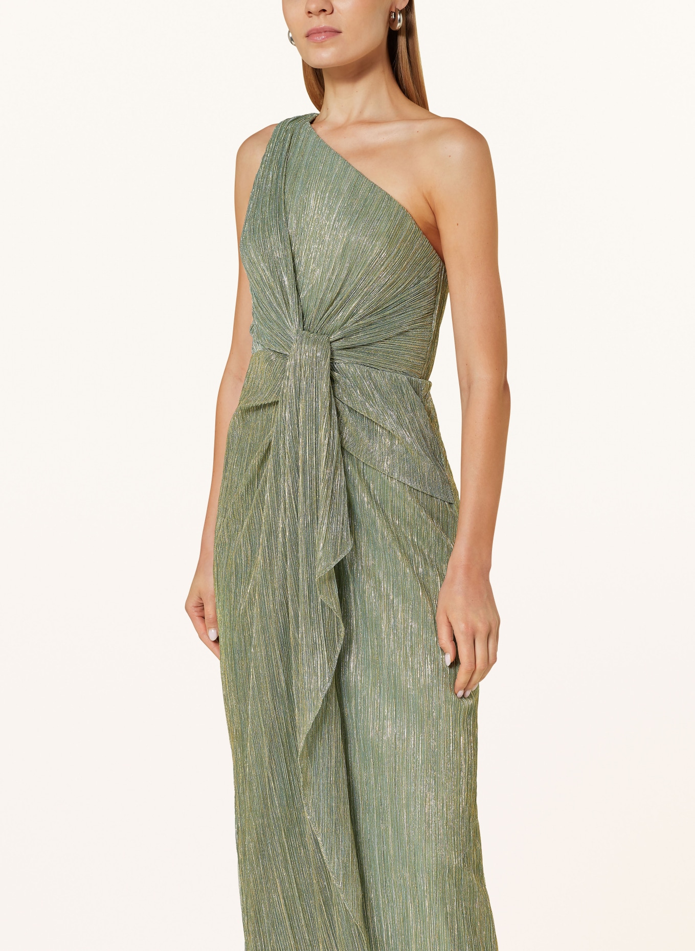 ADRIANNA PAPELL One-shoulder dress with glitter thread, Color: LIGHT GREEN/ GOLD (Image 4)