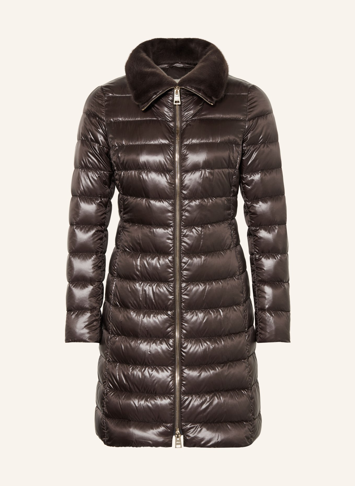 HERNO Péřový kabát ELISA s odnímatelnou umělou kožešinou, Barva: 8800 MARRONE SCURO (Obrázek 1)