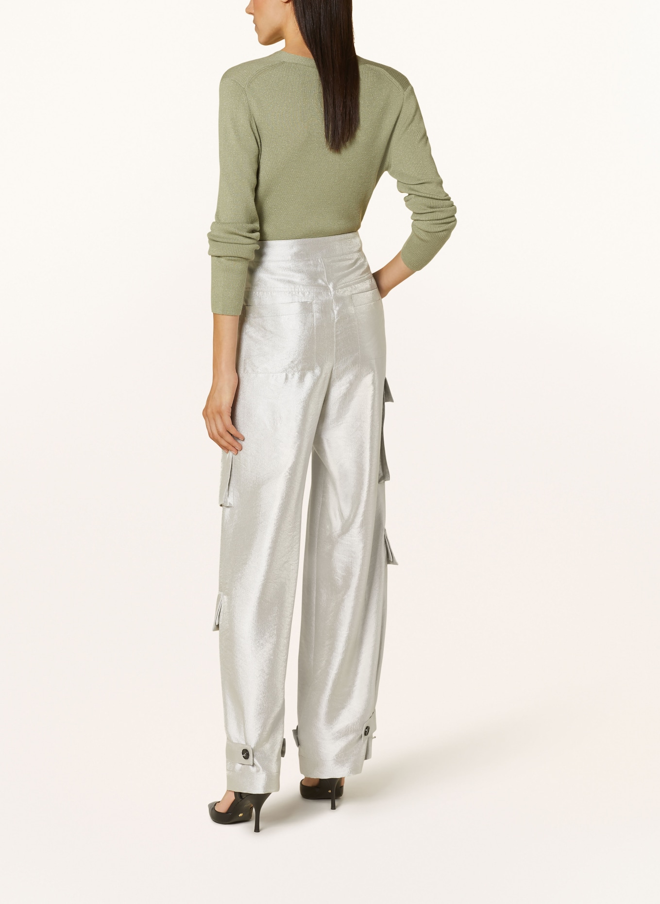 MARC CAIN Cargo pants WEIDA in satin: 800 silver