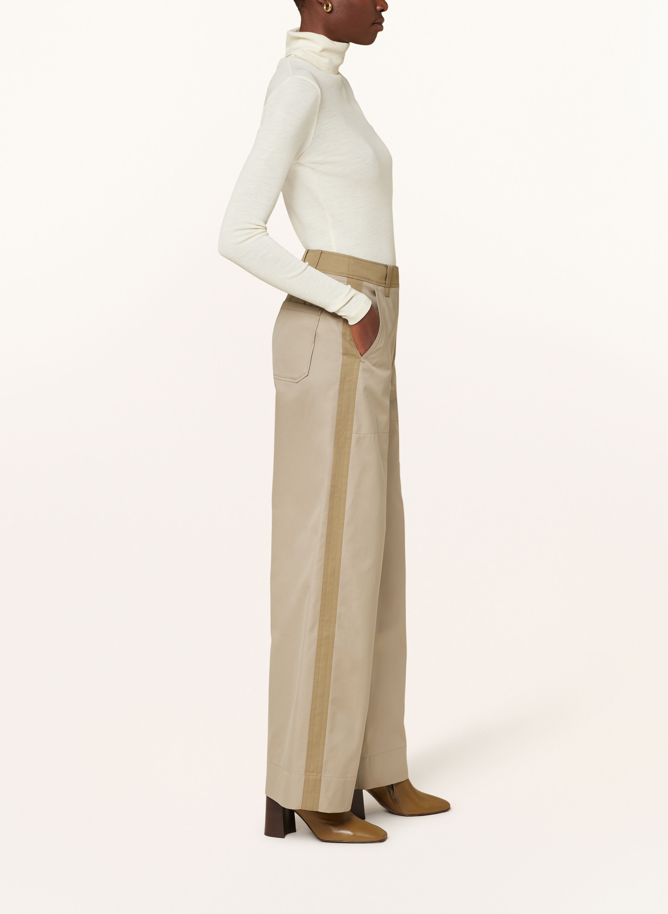 windsor. Wide leg trousers with tuxedo stripes, Color: BEIGE (Image 4)