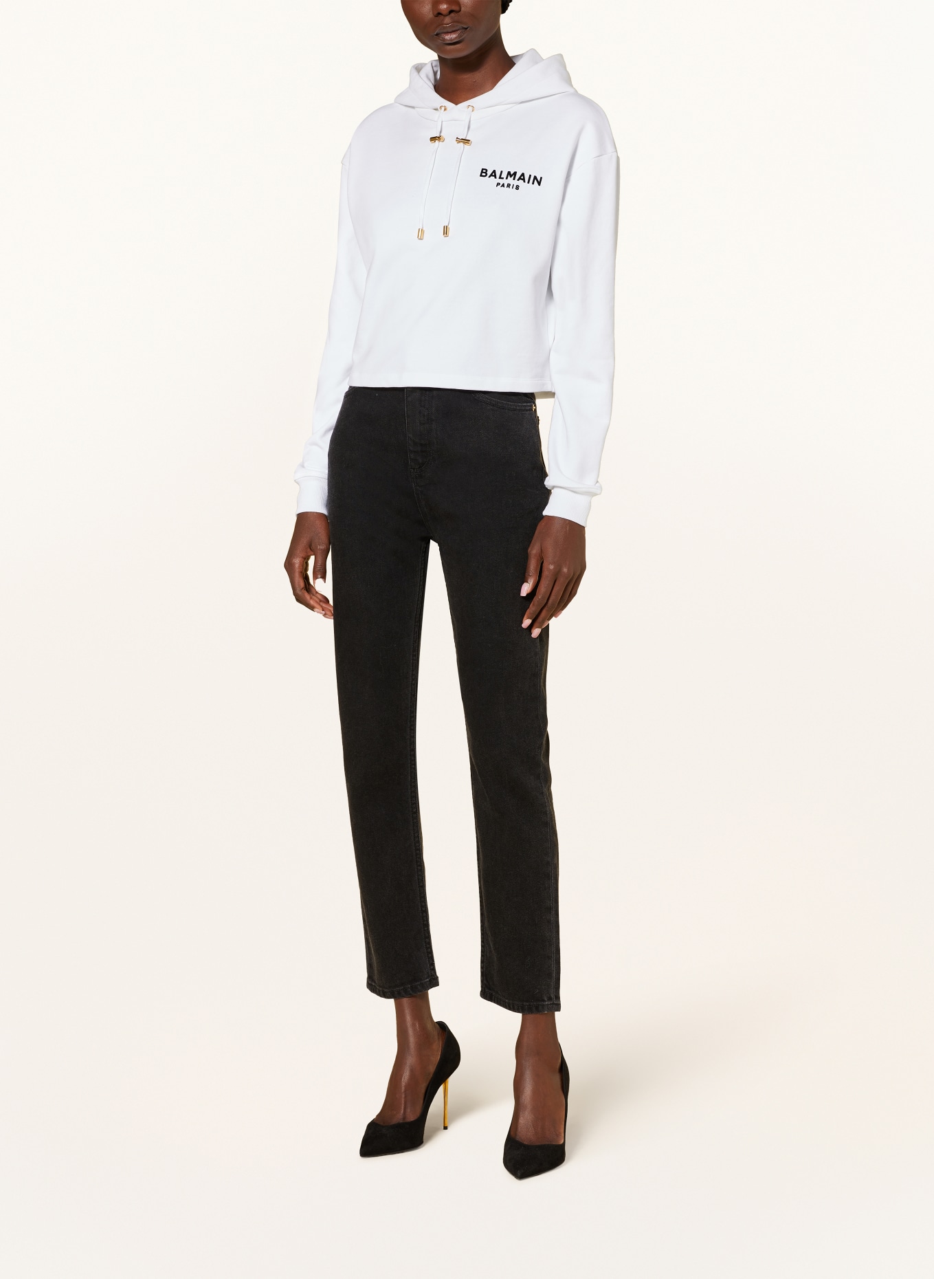BALMAIN Krótka bluza z kapturem, Kolor: GAB Blanc/Noir (Obrazek 2)