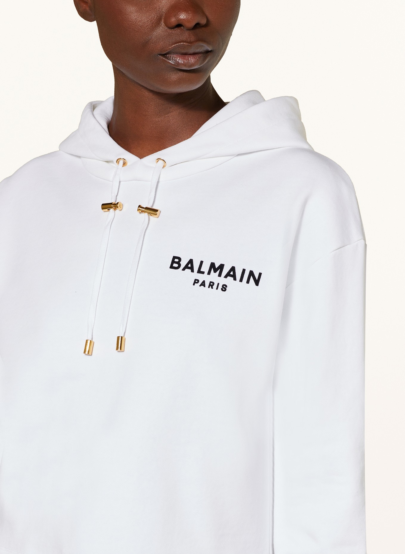 BALMAIN Cropped hoodie, Color: GAB Blanc/Noir (Image 5)