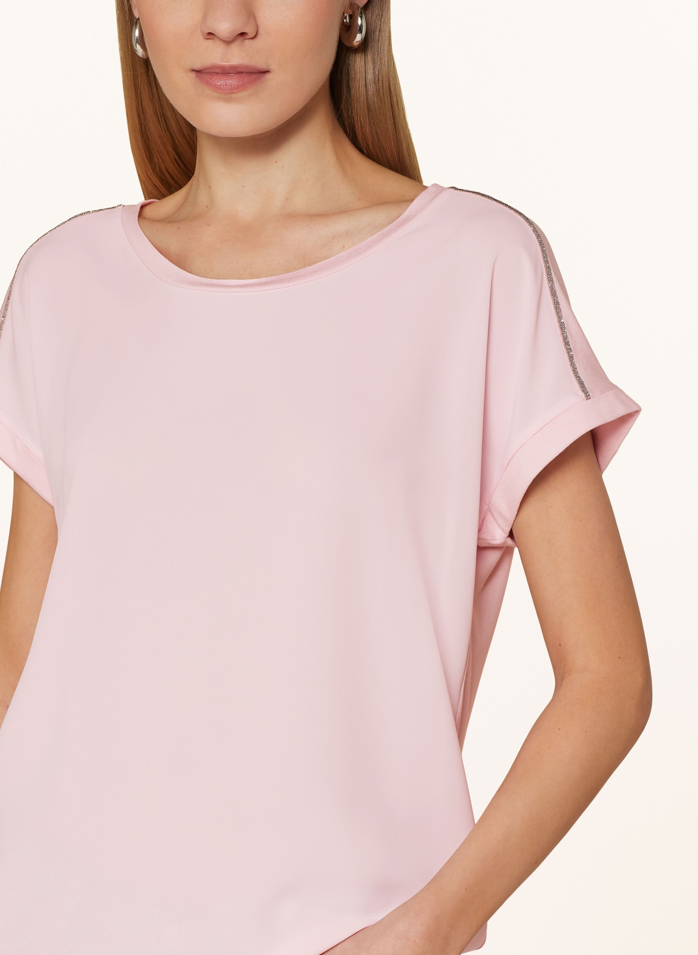monari T-shirt in mixed materials with decorative beads, Color: PINK (Image 4)