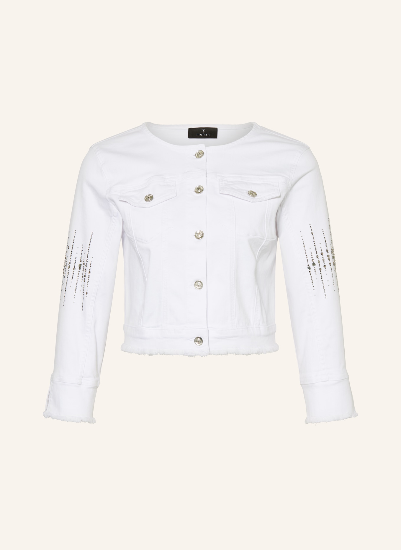 monari Denim jacket with 3/4 sleeves and decorative gems, Color: WHITE (Image 1)