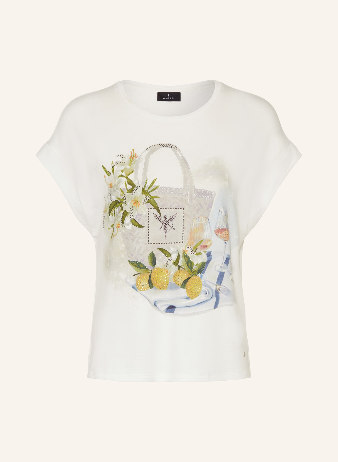 monari T-shirt with decorative gems, Color: CREAM (Image 1)