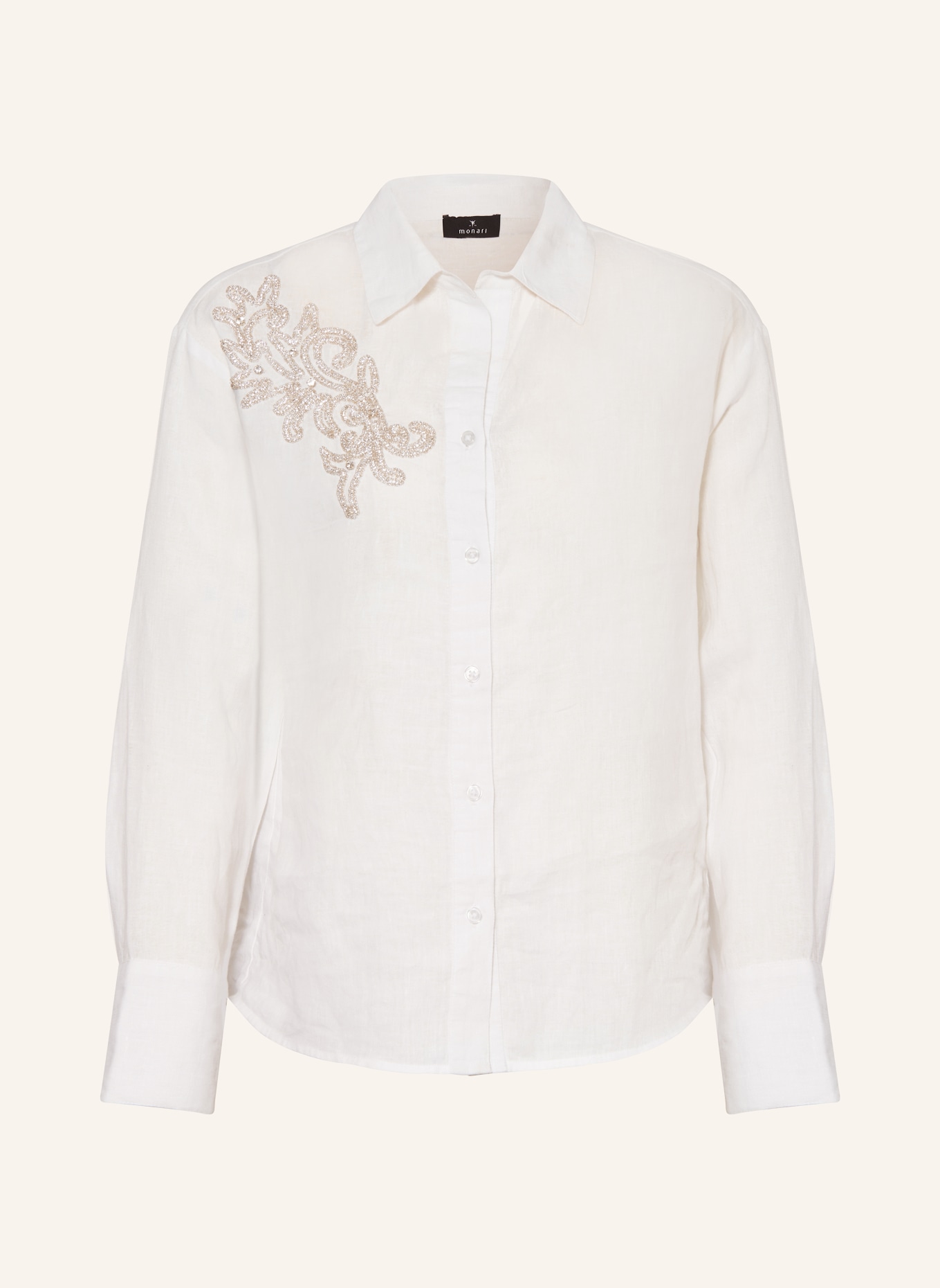 monari Linen shirt blouse with decorative gems, Color: CREAM (Image 1)
