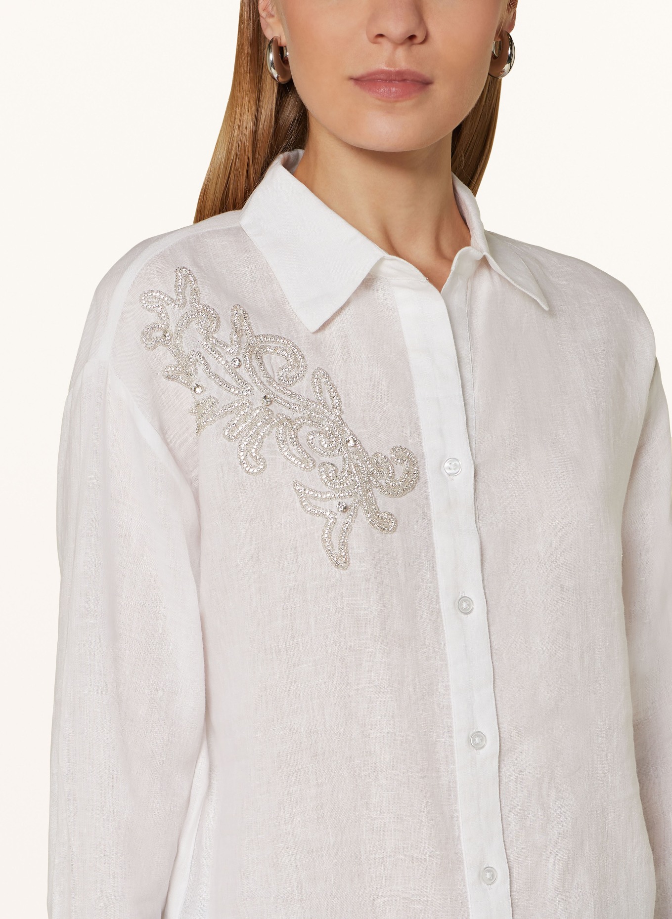 monari Linen shirt blouse with decorative gems, Color: CREAM (Image 4)