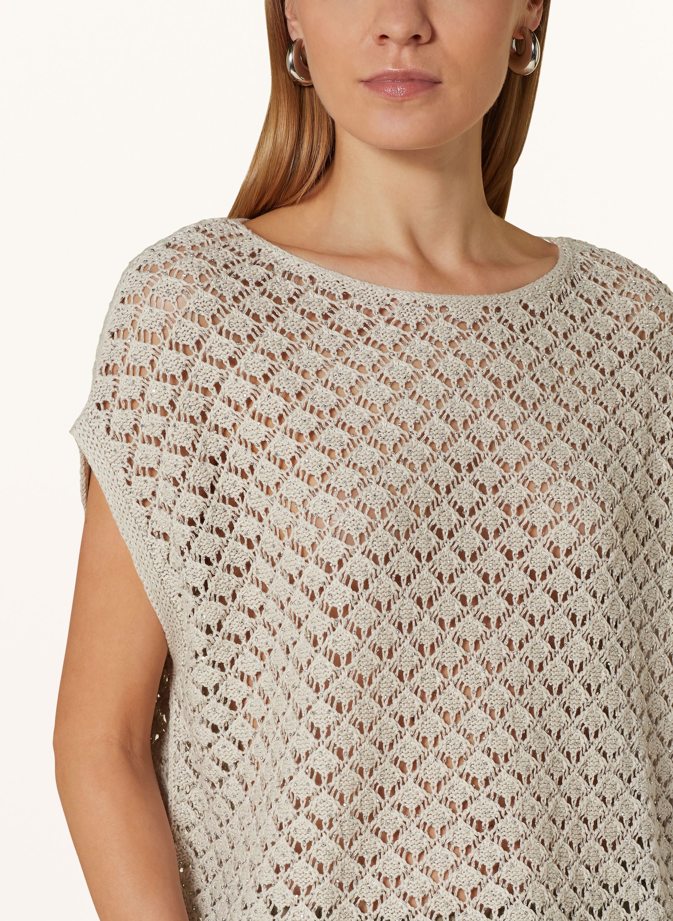 monari Knit shirt with linen and decorative gems, Color: BEIGE (Image 4)