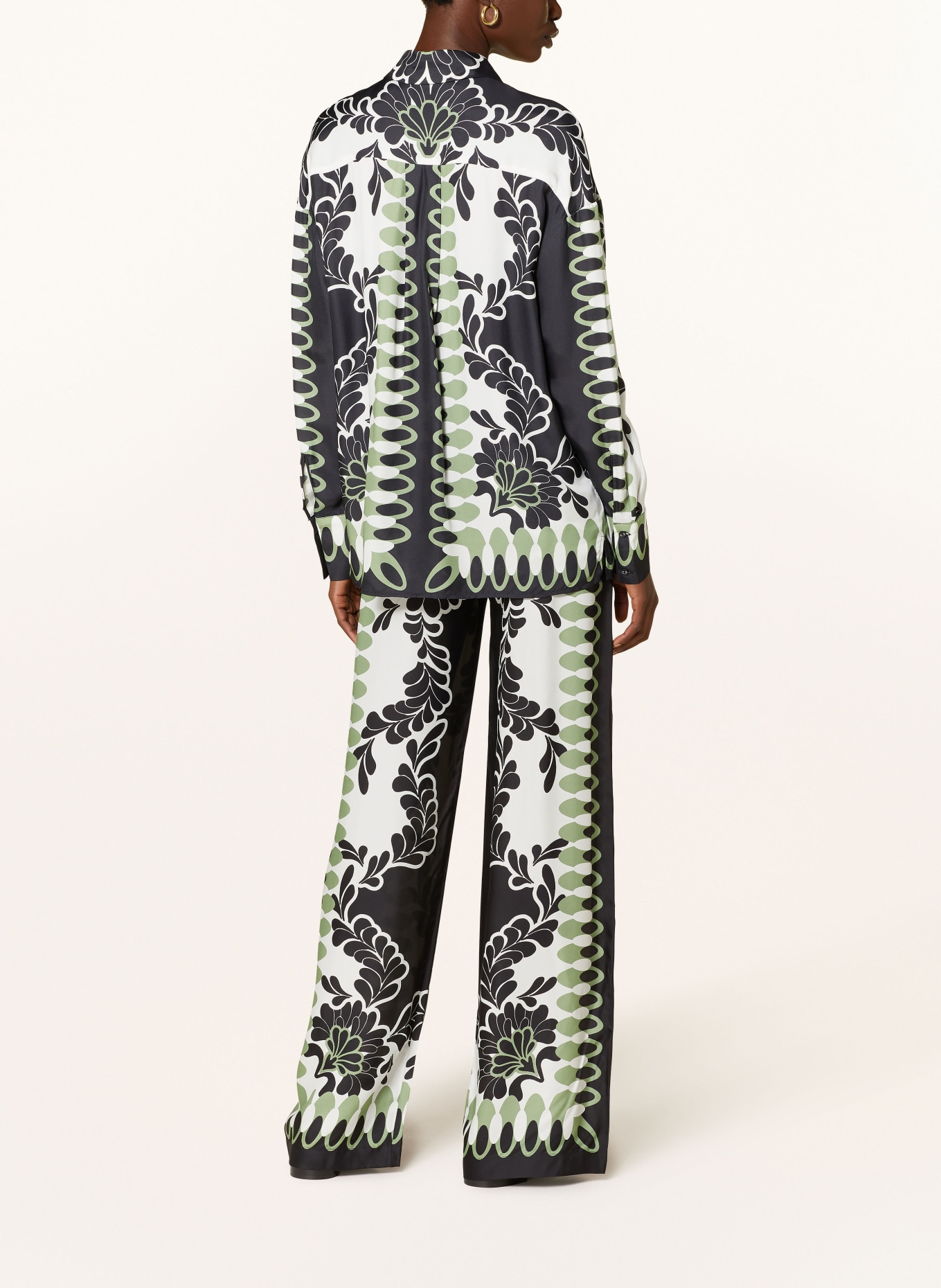 MRS & HUGS Marlenehose mit Seide: SCHWARZ / WEISS / HELLGRÜN