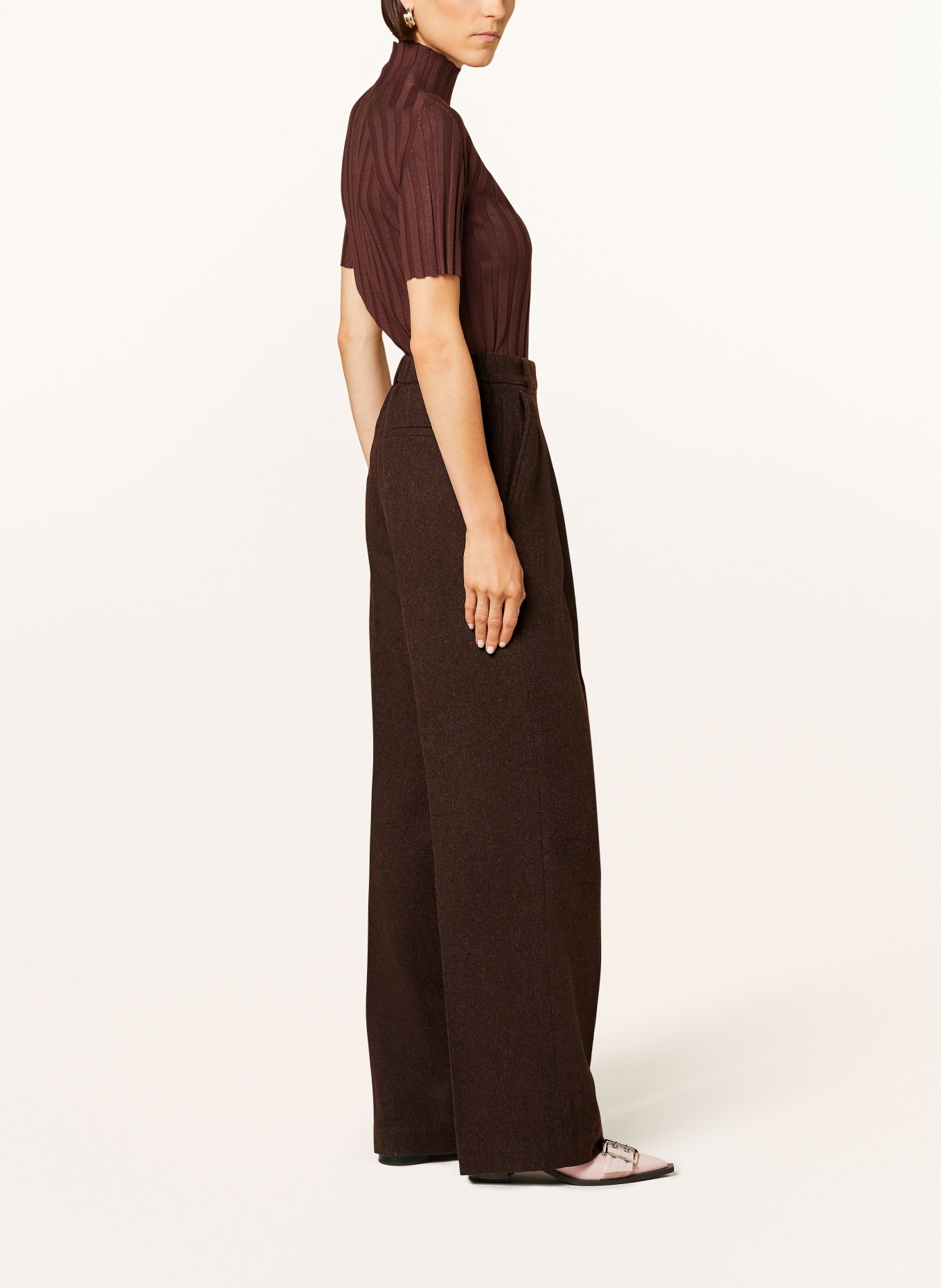 MRS & HUGS Wide leg trousers: DARK BROWN