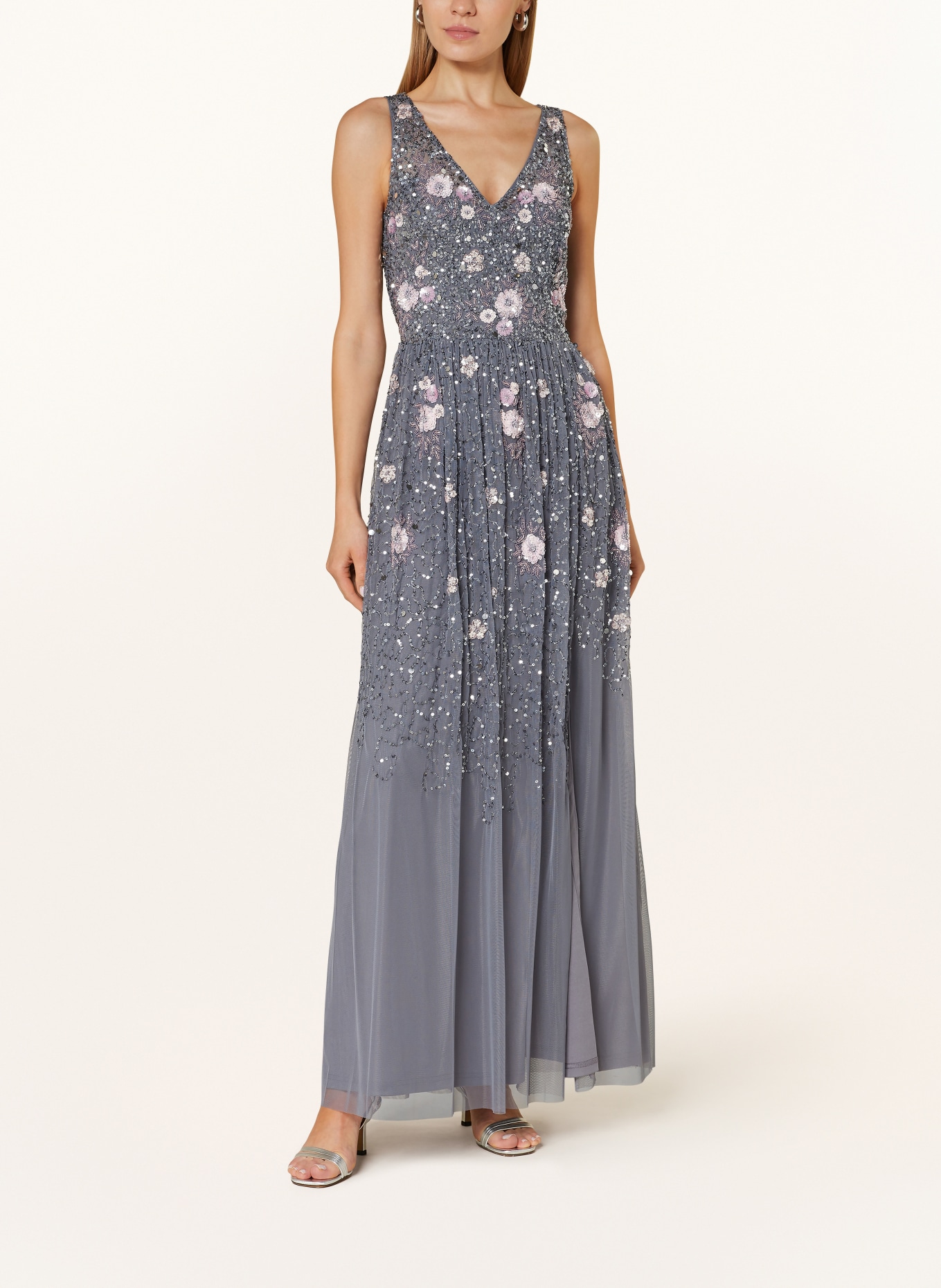 ADRIANNA PAPELL Evening dress with sequins in gray light purple light pink