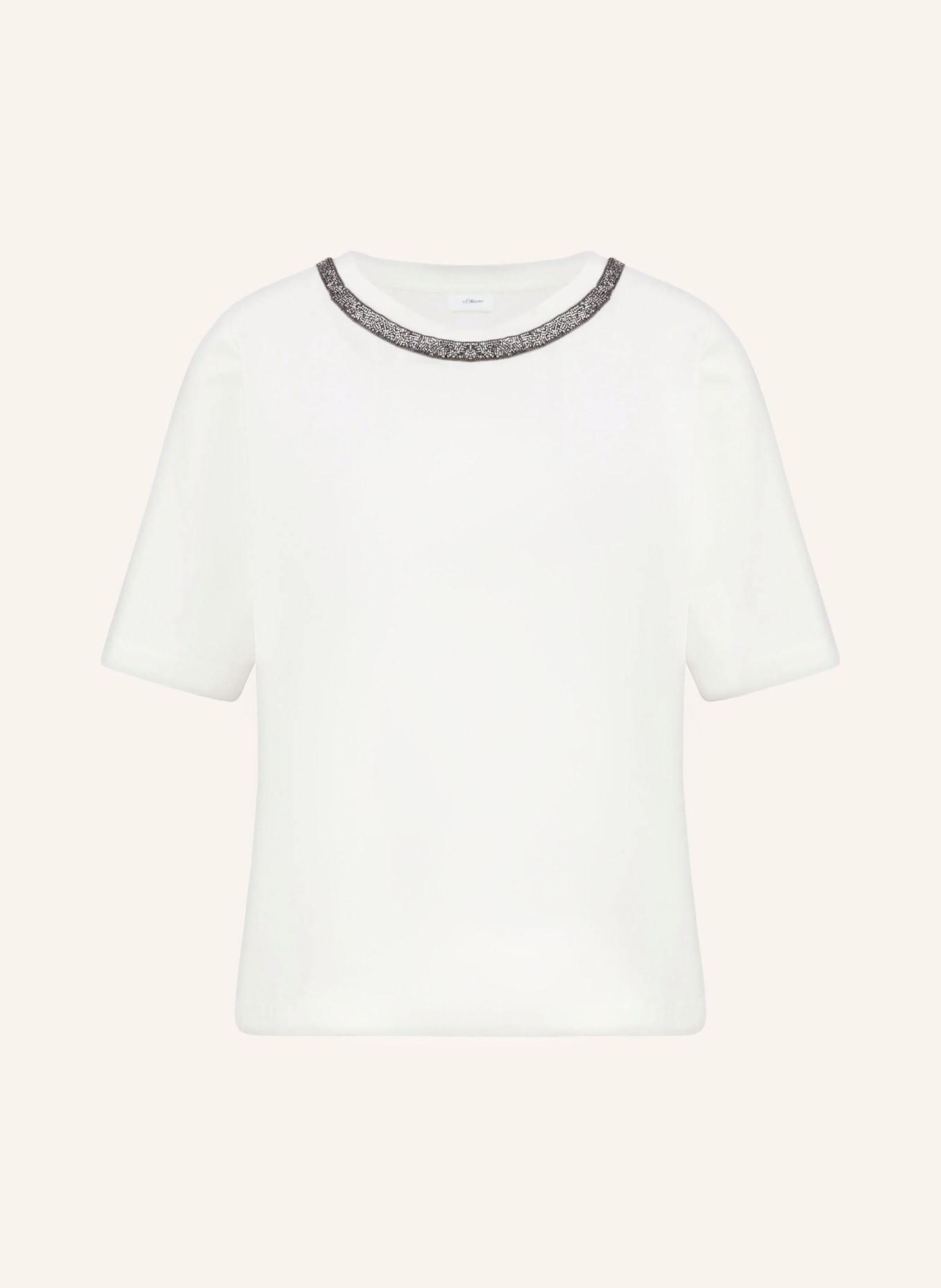 s.Oliver BLACK LABEL T-shirt z obszyciem ozdobnymi kamykami, Kolor: BIAŁY (Obrazek 1)