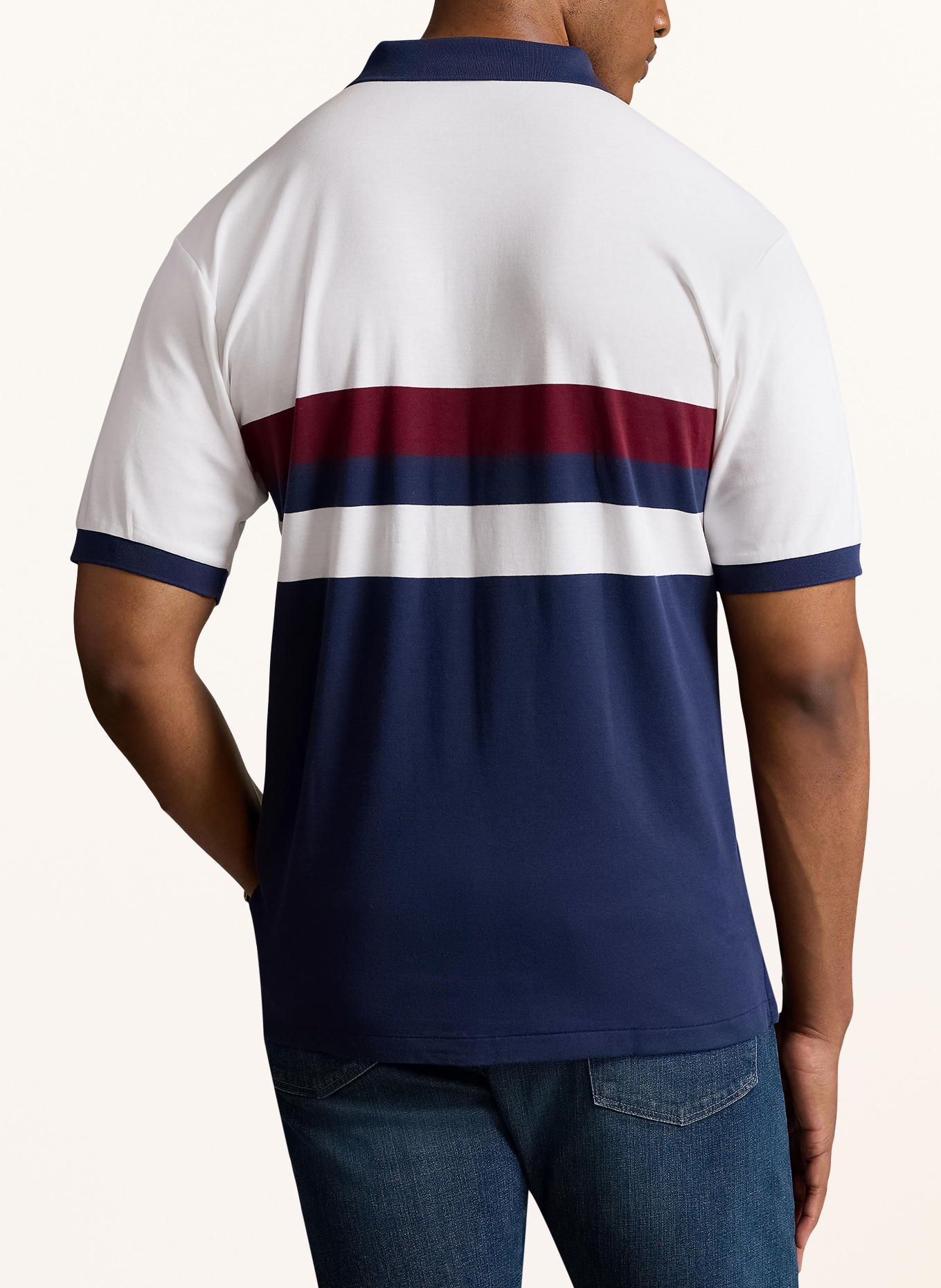 POLO RALPH LAUREN Big Tall Jersey Poloshirt in dunkelblau weiss dunkelrot