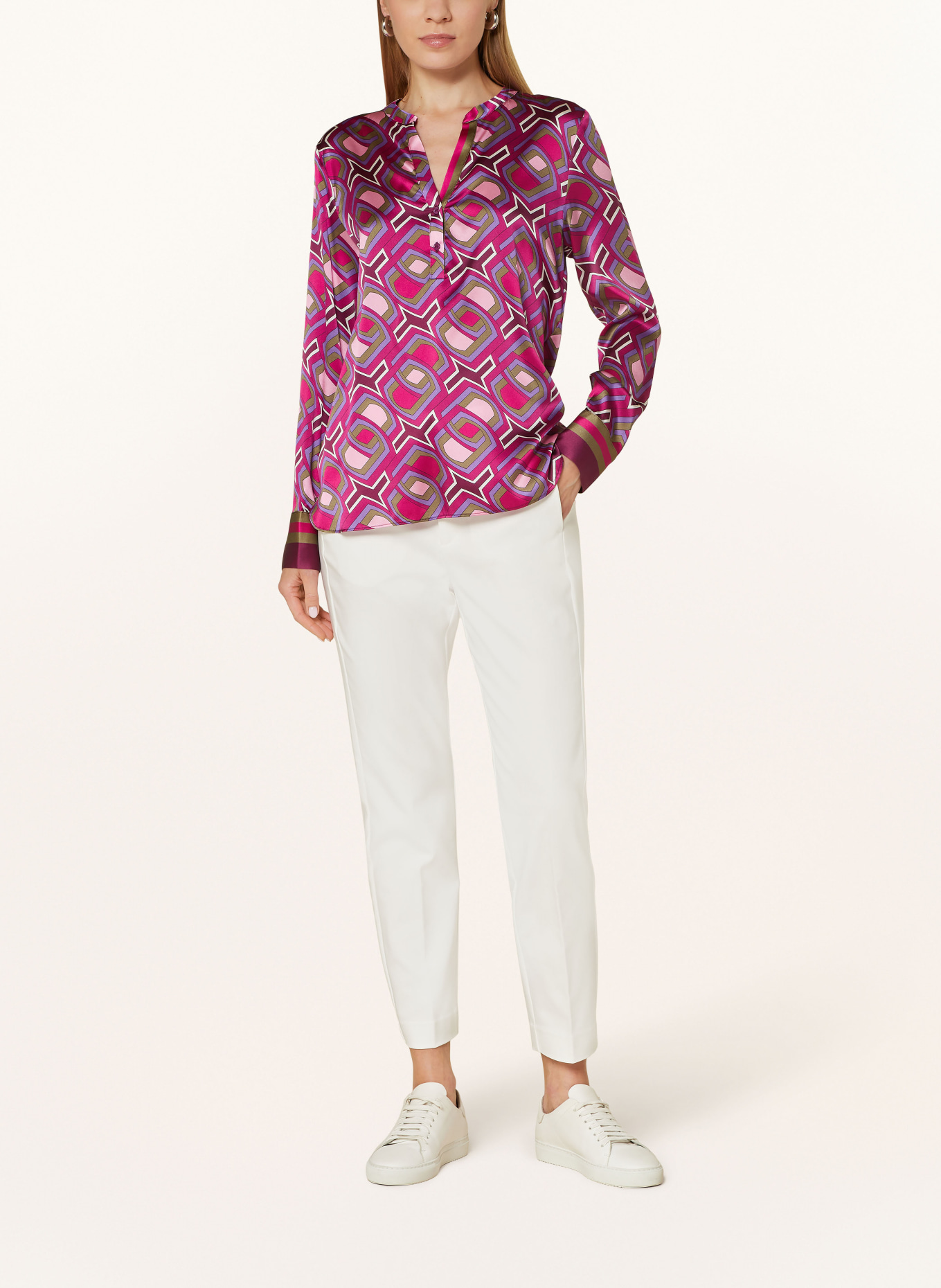 darling harbour Shirt blouse in silk, Color: FUCHSIA/ LIGHT PINK/ OLIVE (Image 2)