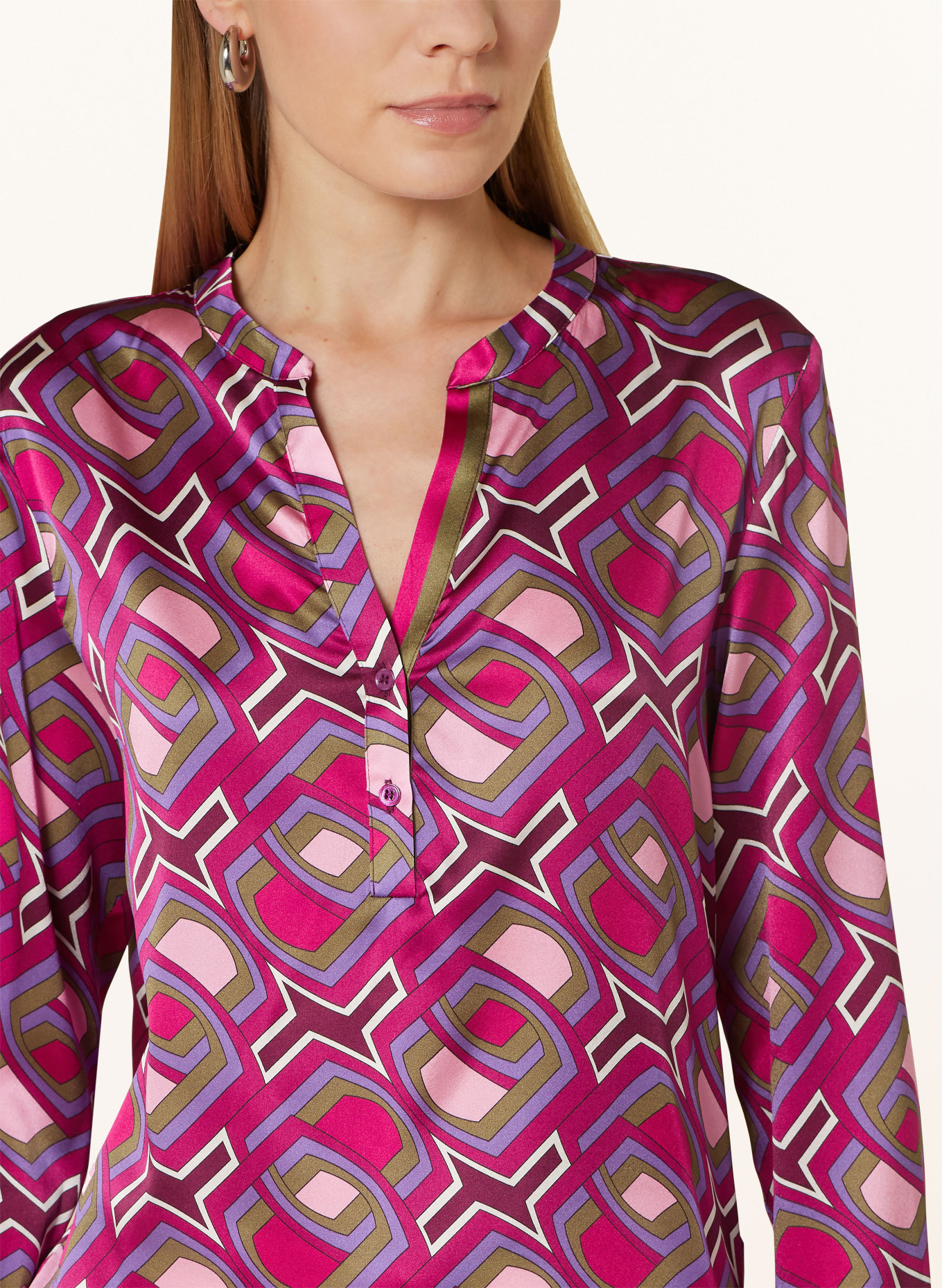 darling harbour Shirt blouse in silk, Color: FUCHSIA/ LIGHT PINK/ OLIVE (Image 4)