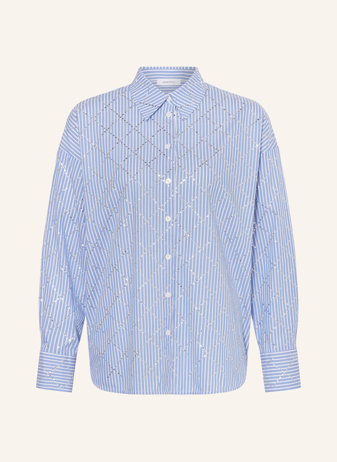 darling harbour Shirt blouse with decorative gems, Color: LIGHT BLUE/ WHITE (Image 1)