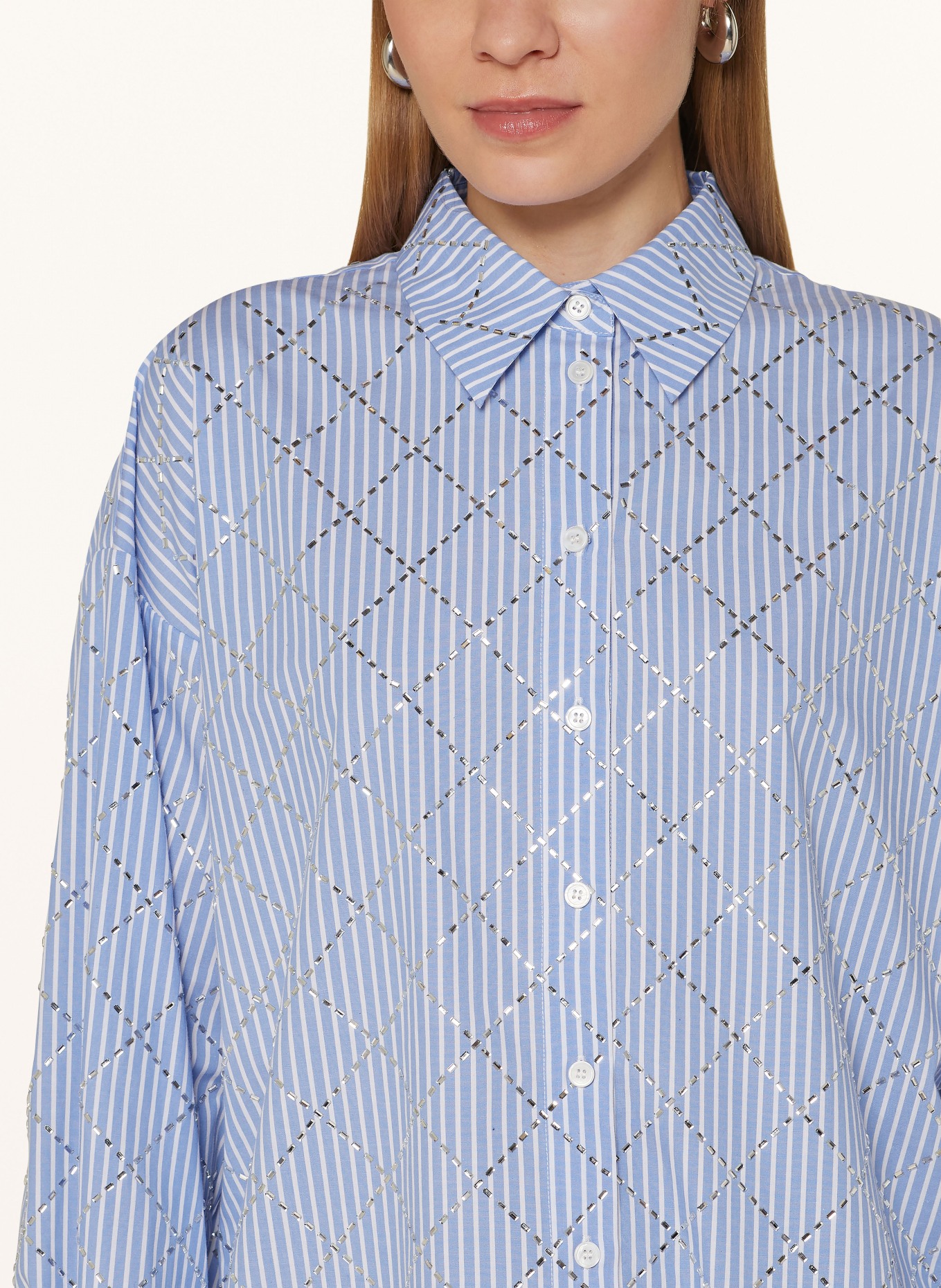 darling harbour Shirt blouse with decorative gems, Color: LIGHT BLUE/ WHITE (Image 4)