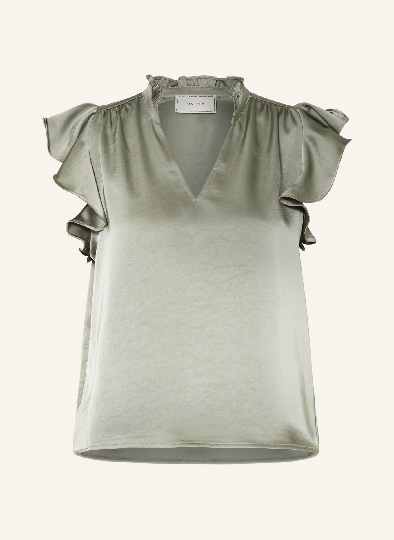 NEO NOIR Satin shirt blouse with ruffles, Color: 627 Smoke Green (Image 1)