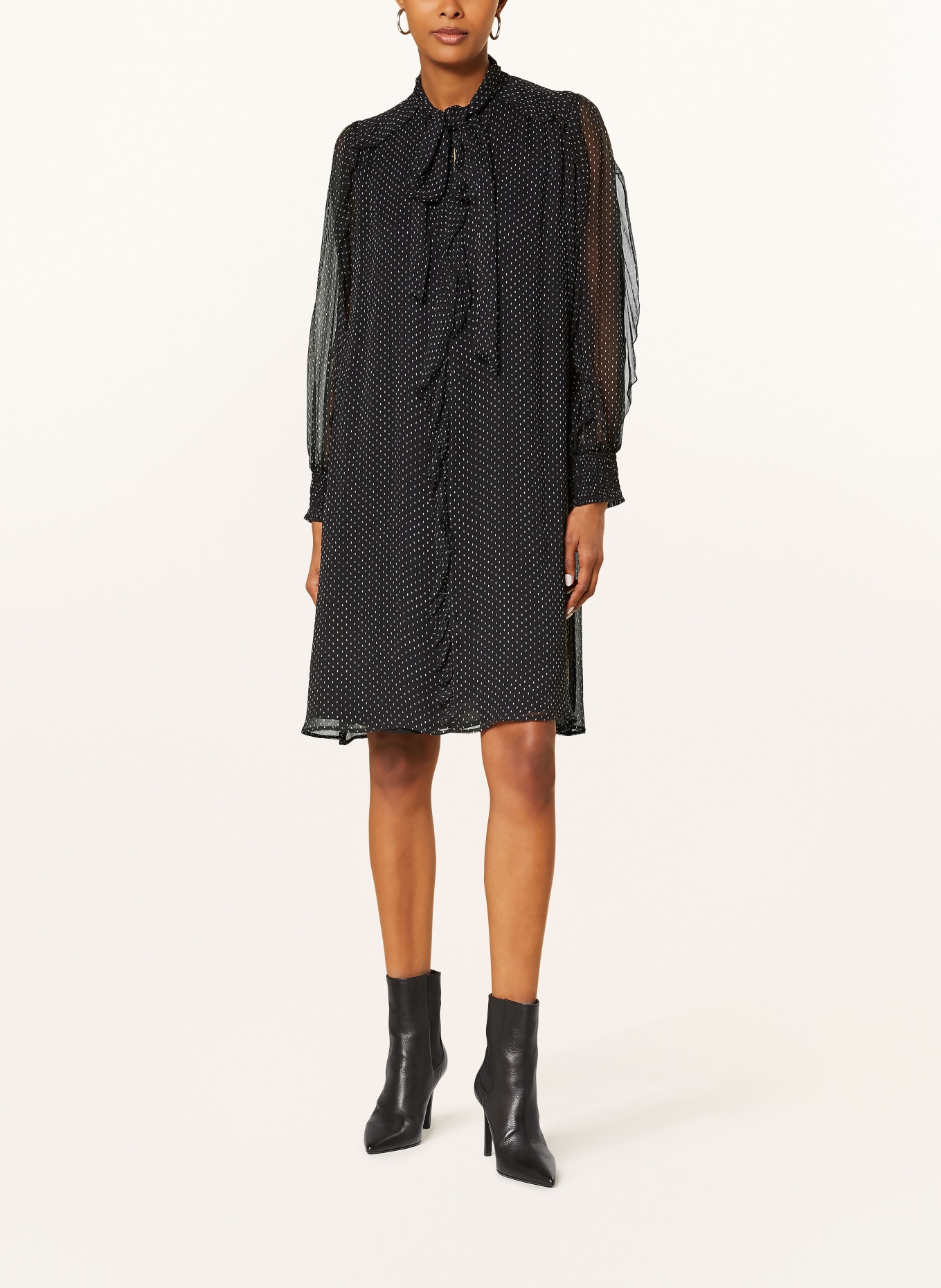 MARC CAIN Robe à col lavallière: NOIR / BLANC