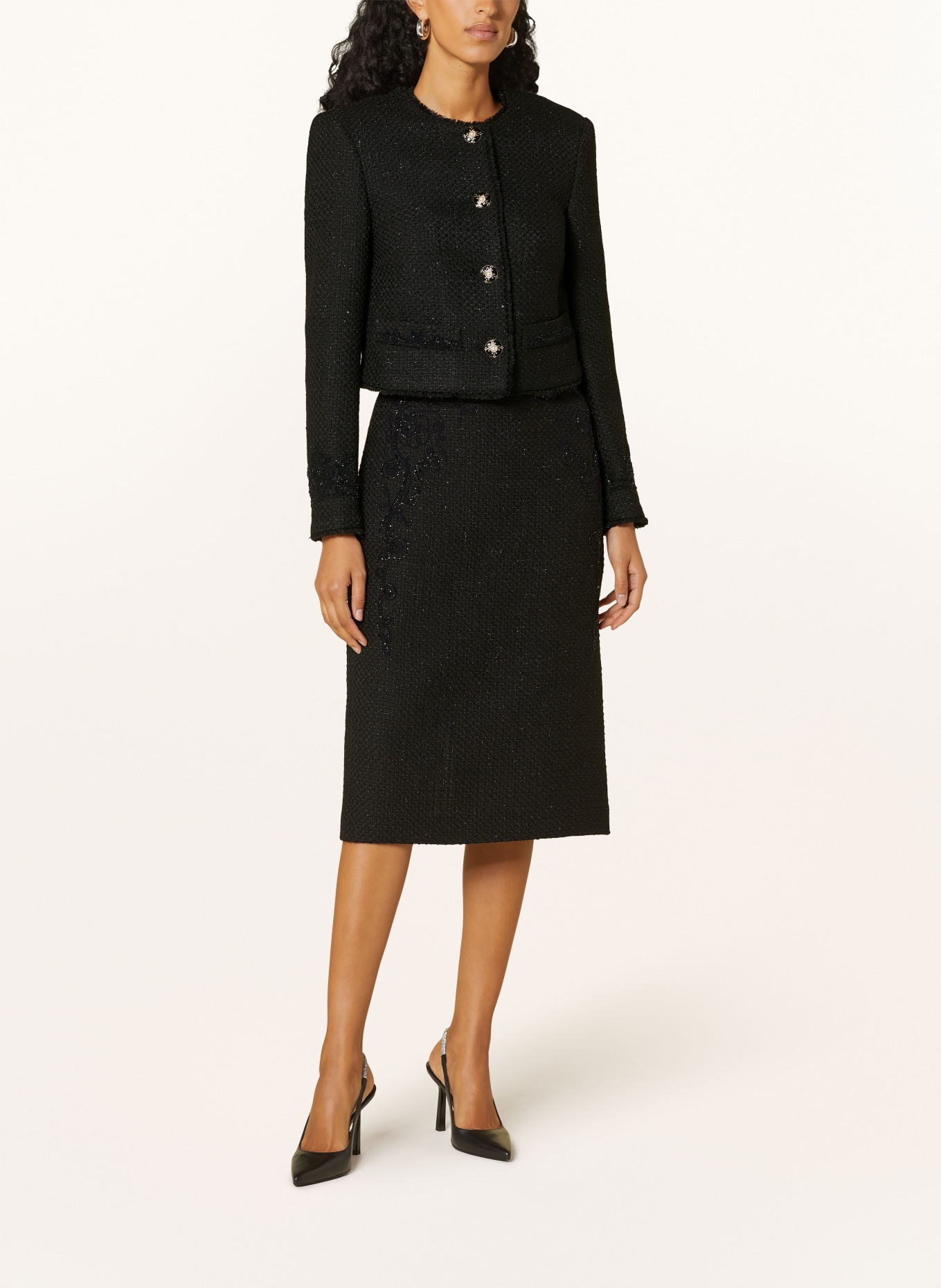 MARC CAIN Tweed skirt with glitter thread, Color: 900 BLACK (Image 2)