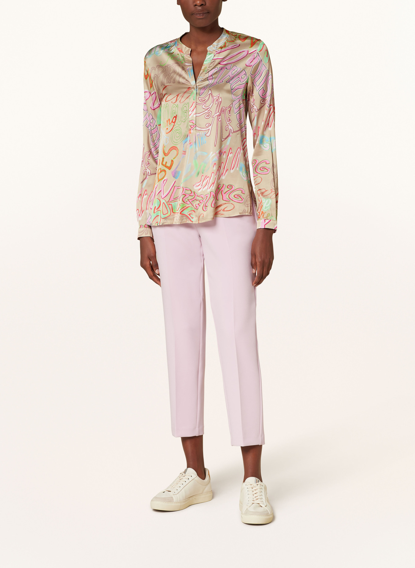 TONNO & PANNA Shirt blouse in satin, Color: BEIGE/ PINK/ LIGHT GREEN (Image 2)