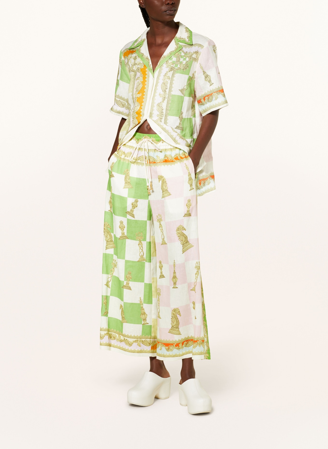 ALÉMAIS Linen pants CHECKMATE, Color: WHITE/ GREEN/ PINK (Image 2)