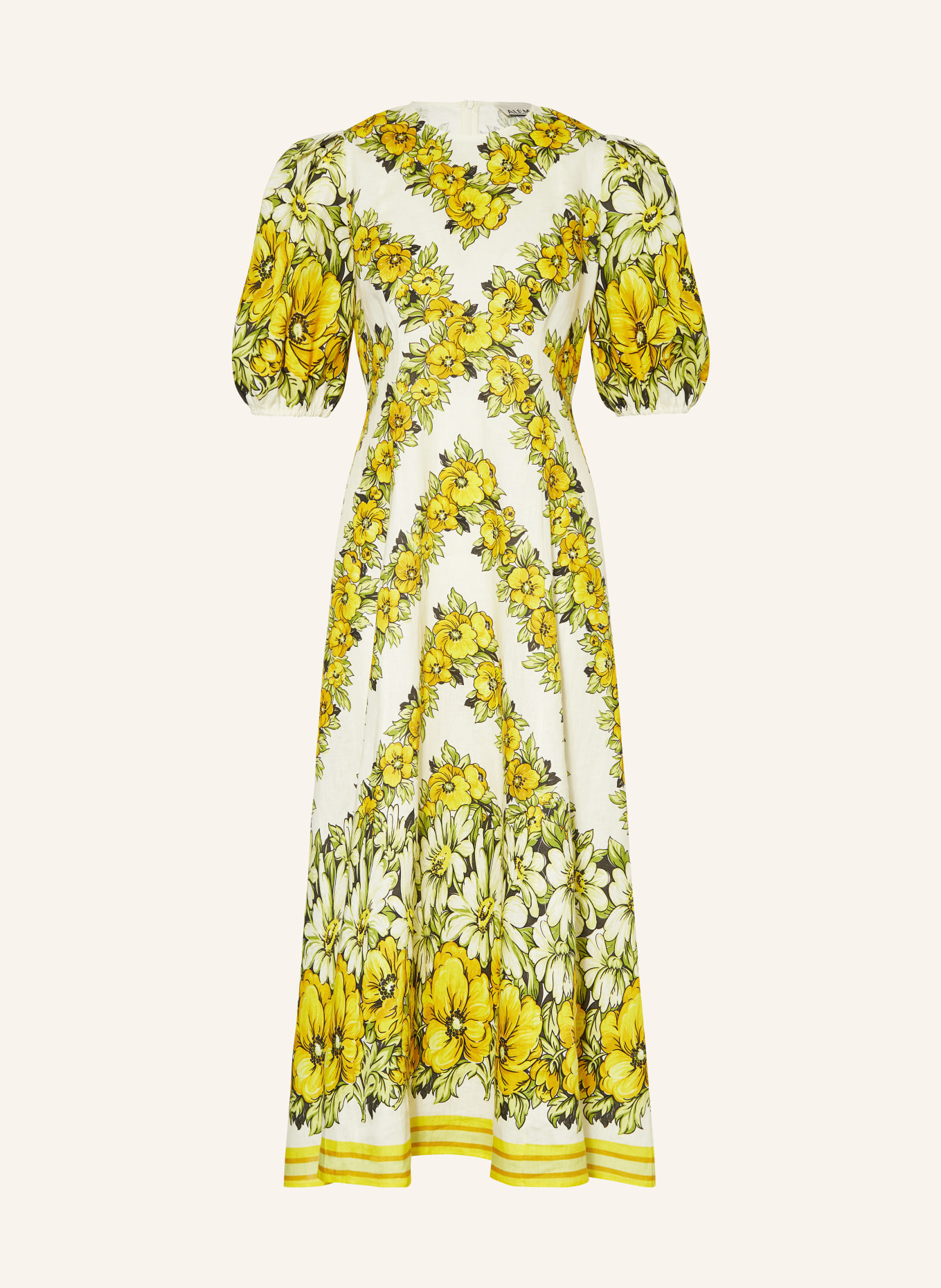 ALÉMAIS Linen dress GISELA, Color: DARK YELLOW/ GREEN/ CREAM (Image 1)