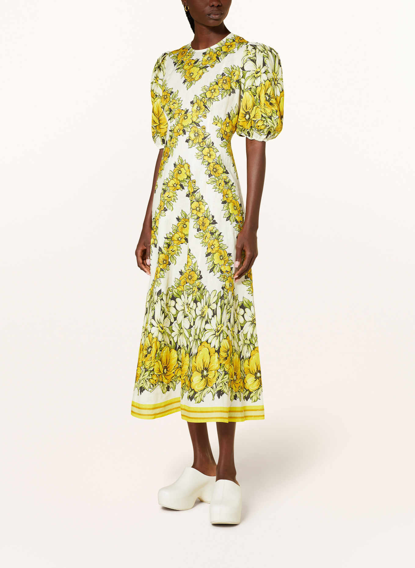 ALÉMAIS Linen dress GISELA, Color: DARK YELLOW/ GREEN/ CREAM (Image 2)