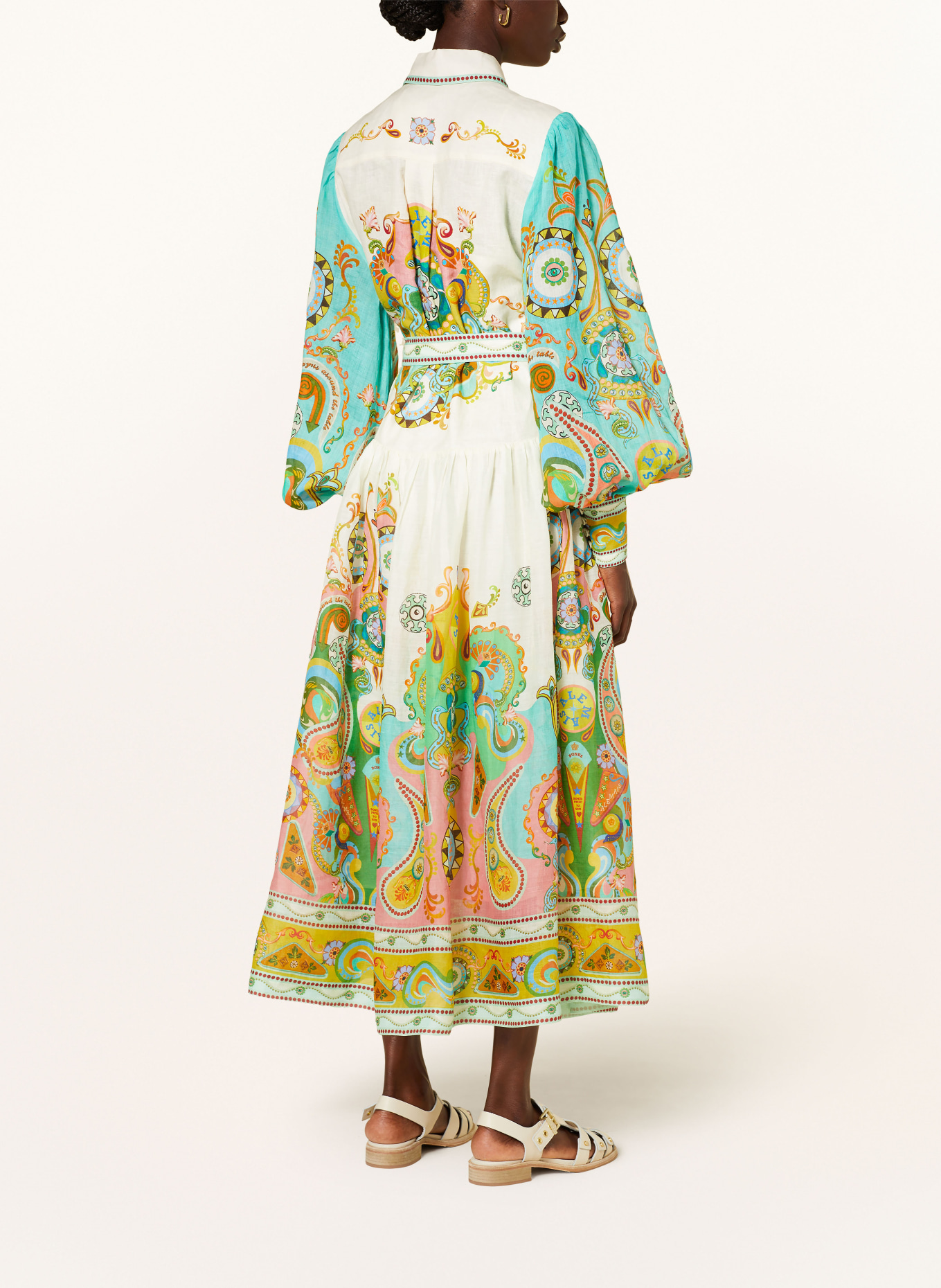 ALÉMAIS Sukienka z lnu, Kolor: BIAŁY/ TURKUSOWY/ RÓŻOWY (Obrazek 3)