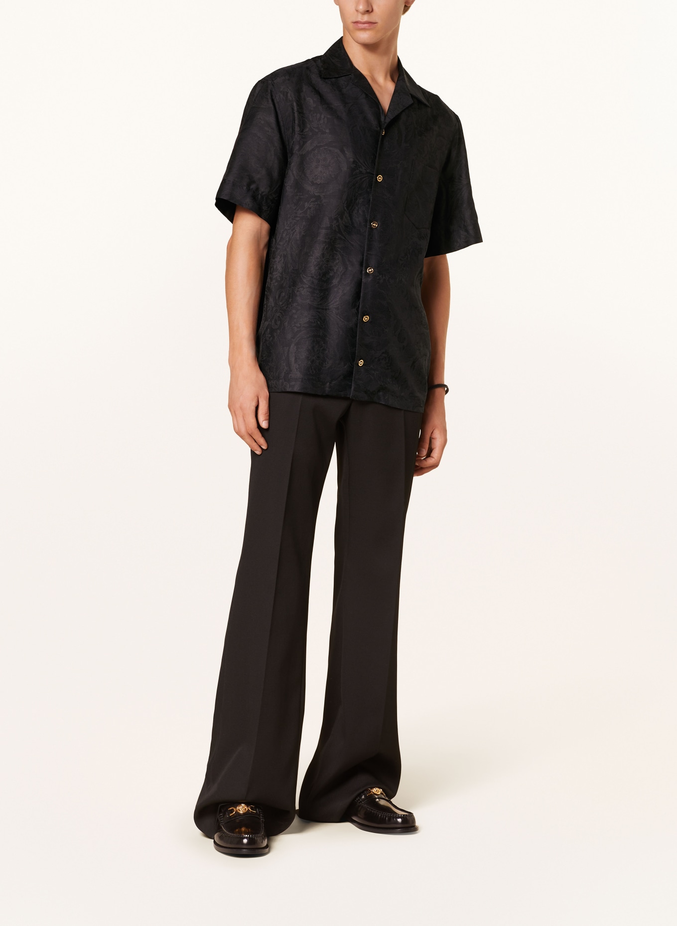VERSACE Short sleeve shirt comfort fit with silk, Color: BLACK (Image 2)