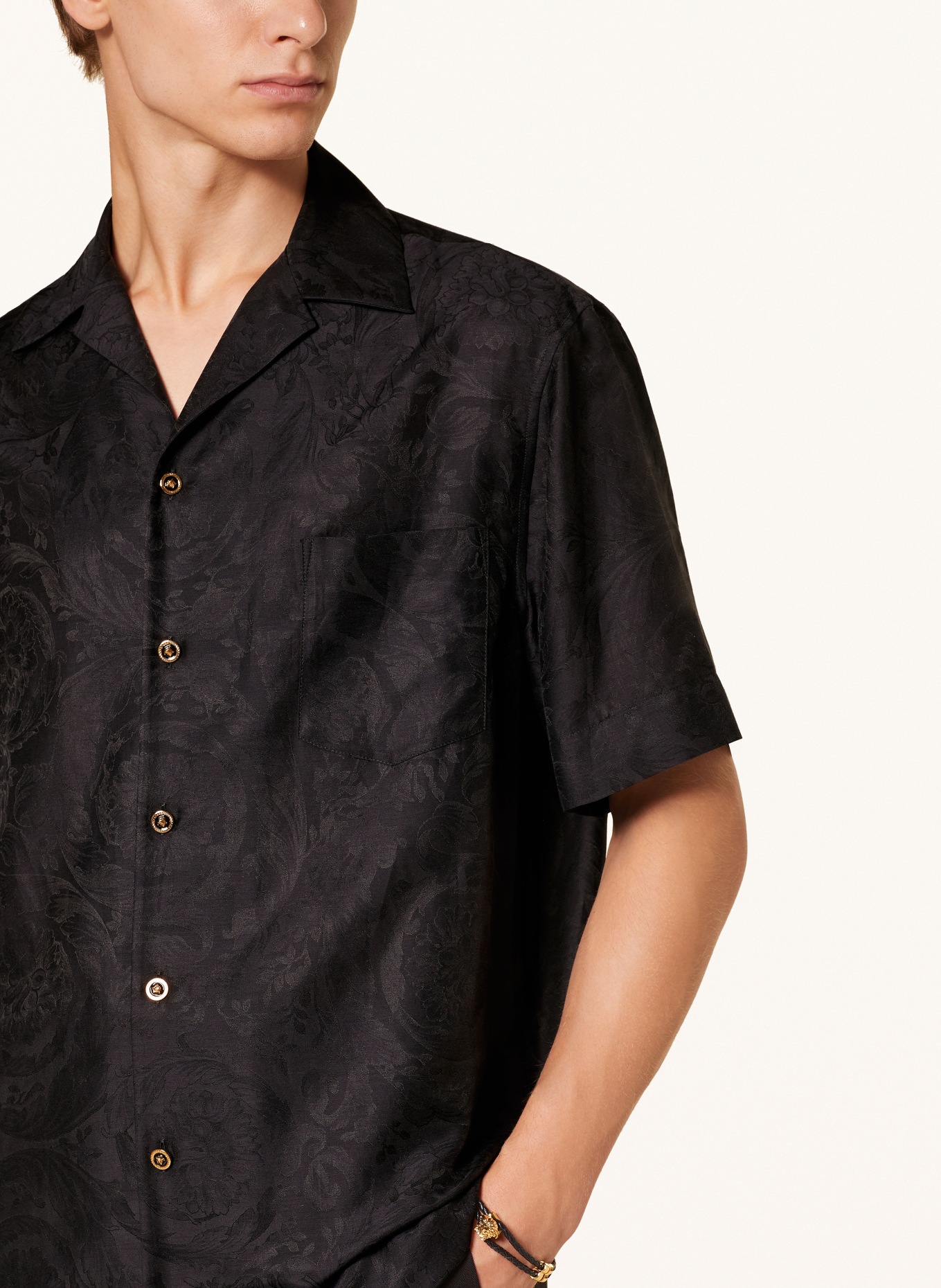 VERSACE Short sleeve shirt comfort fit with silk, Color: BLACK (Image 4)