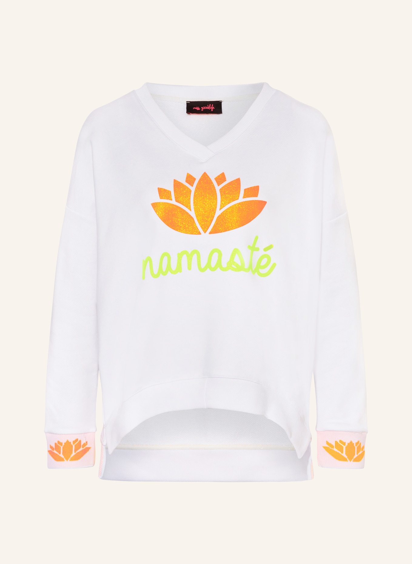 miss goodlife Sweatshirt NAMASTE, Color: WHITE/ NEON ORANGE/ NEON YELLOW (Image 1)