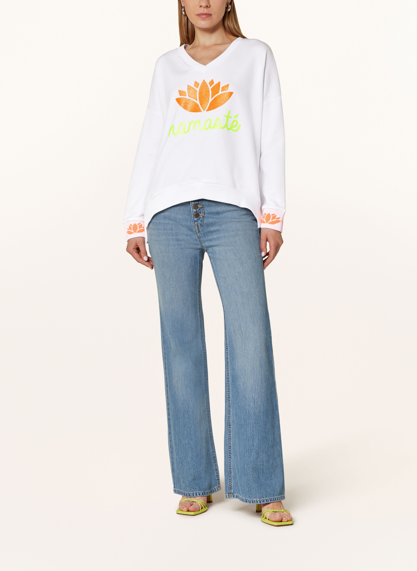 miss goodlife Sweatshirt NAMASTE, Color: WHITE/ NEON ORANGE/ NEON YELLOW (Image 2)
