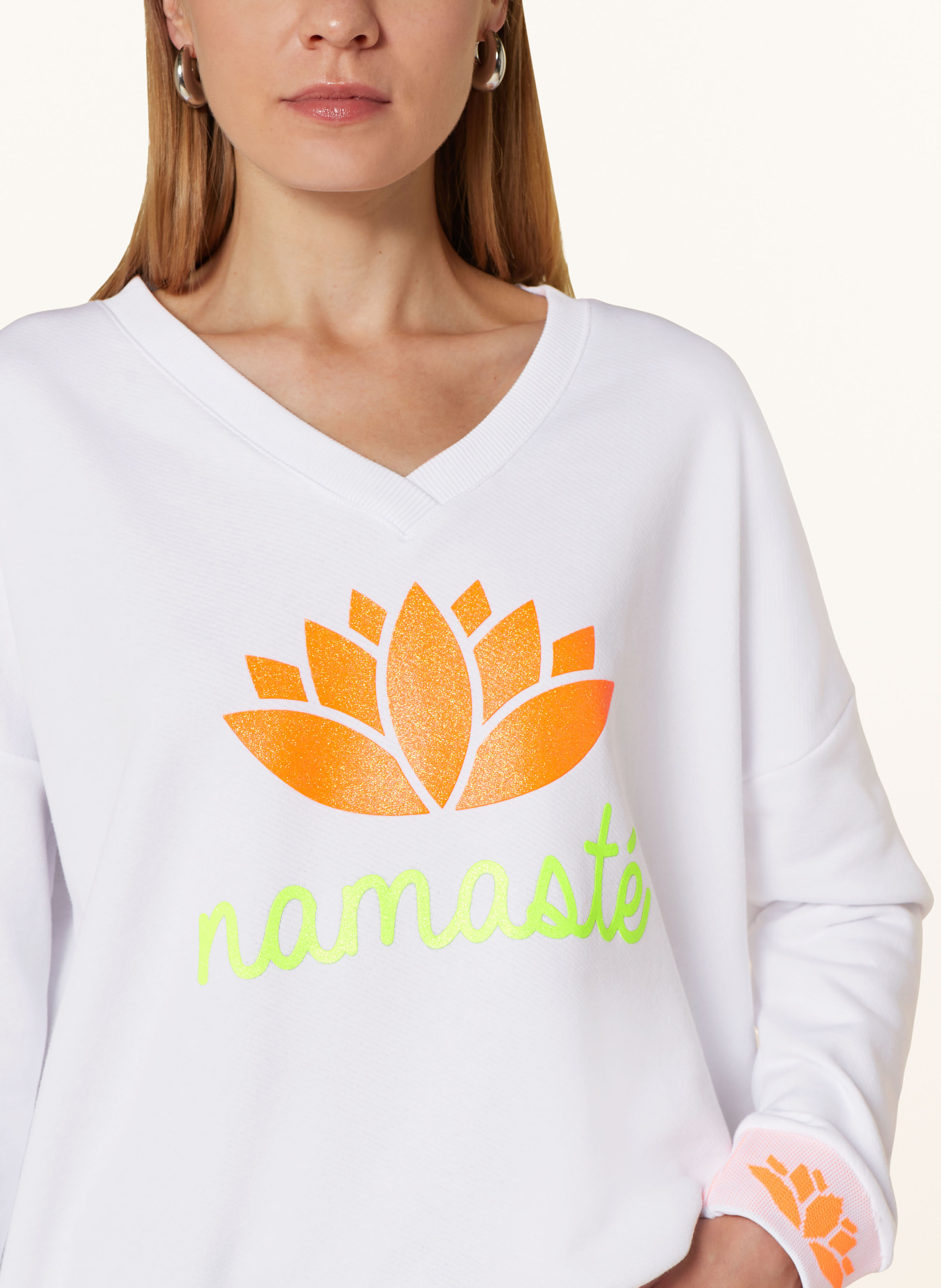 miss goodlife Sweatshirt NAMASTE, Farbe: WEISS/ NEONORANGE/ NEONGELB (Bild 4)