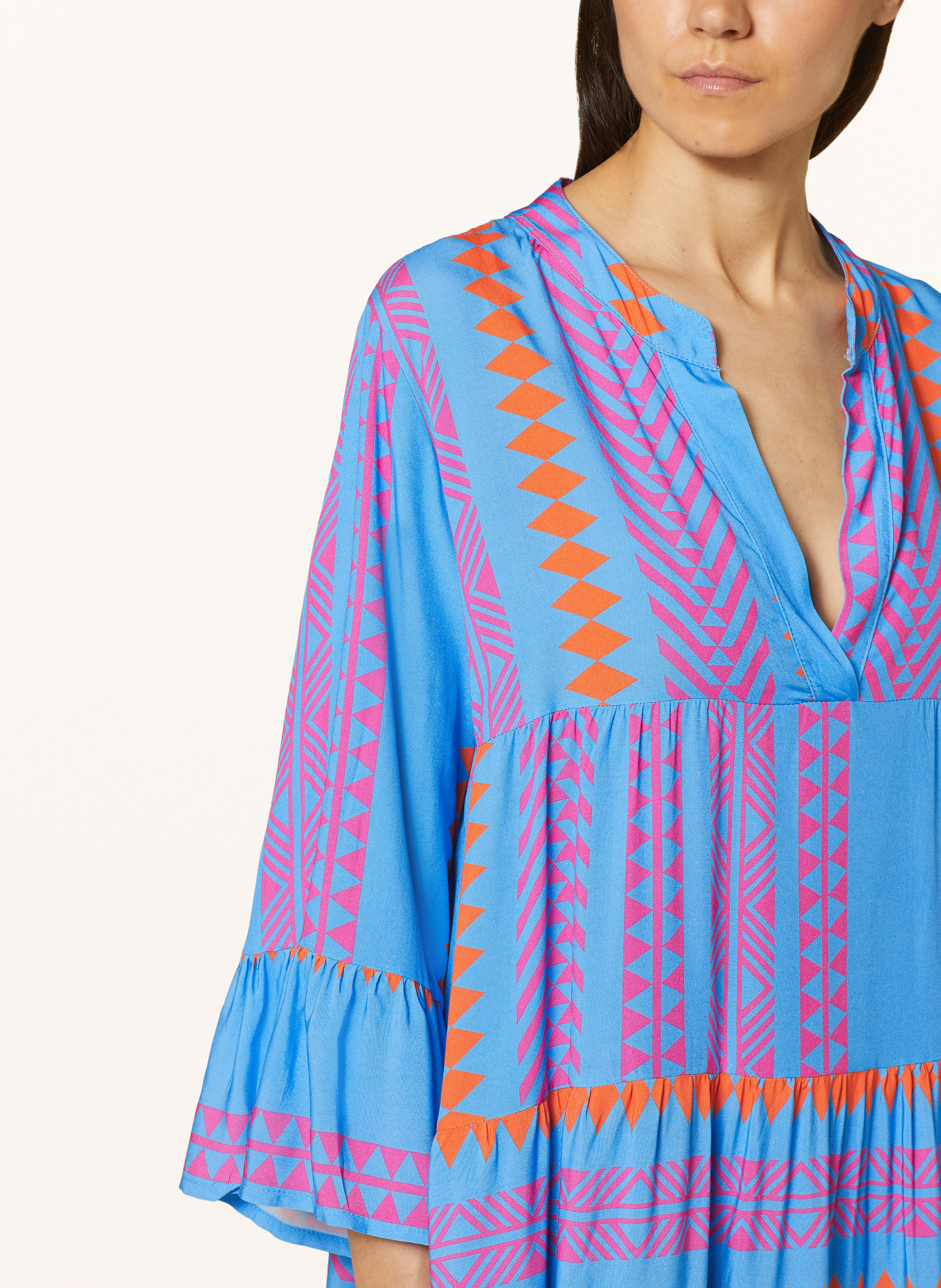 miss goodlife Dress with 3/4 sleeves, Color: BLUE/ ORANGE/ FUCHSIA (Image 4)