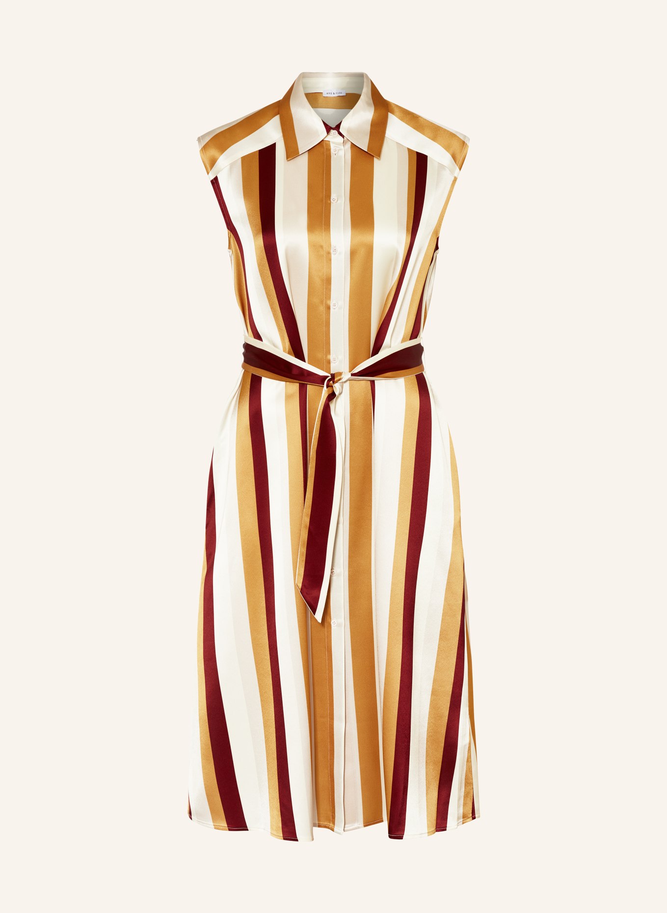 MRS HUGS Shirt dress in satin in cream dark yellow dark red