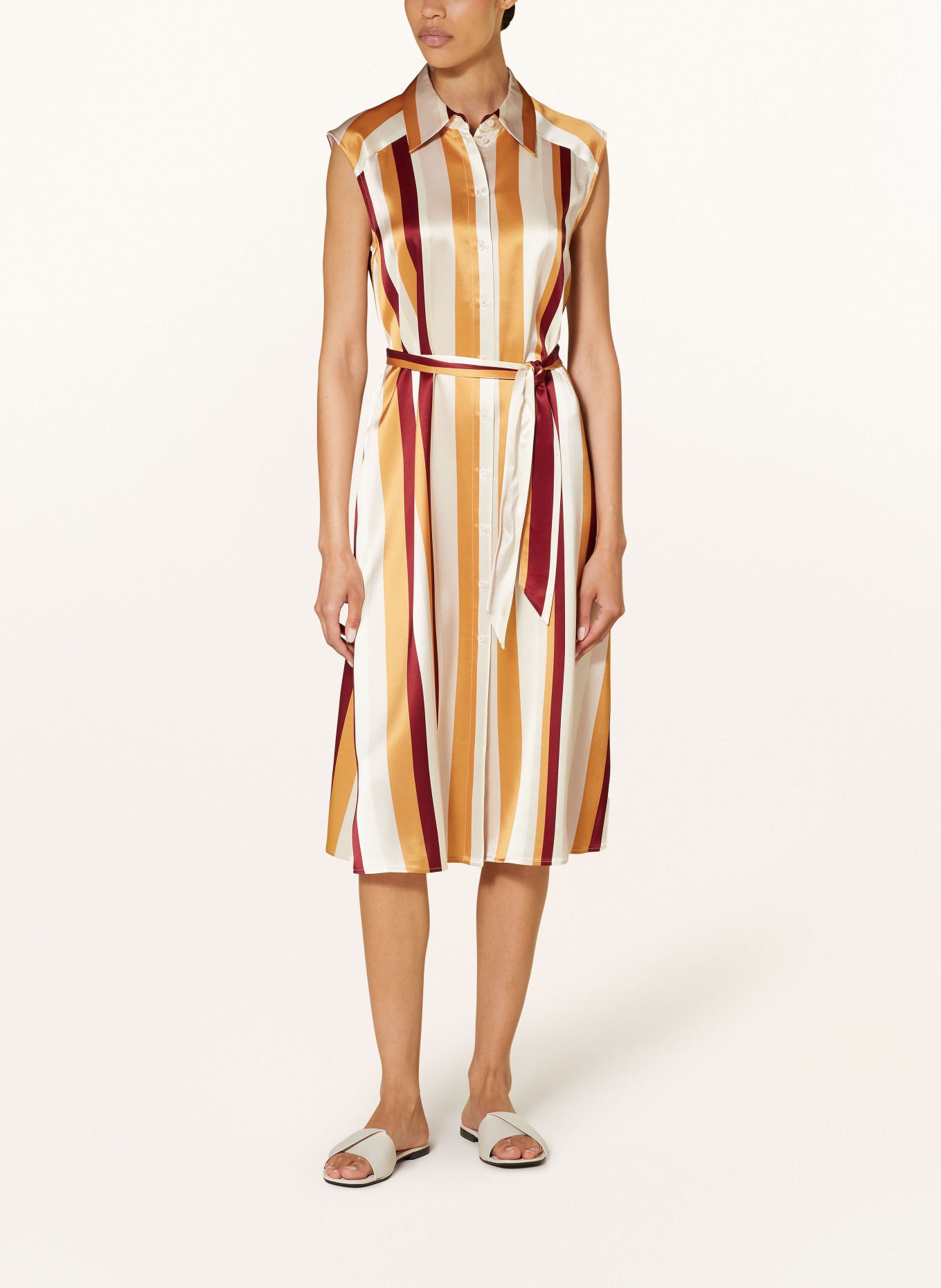 MRS & HUGS Hemdblusenkleid aus Satin: CREME / DUNKELGELB / DUNKELROT