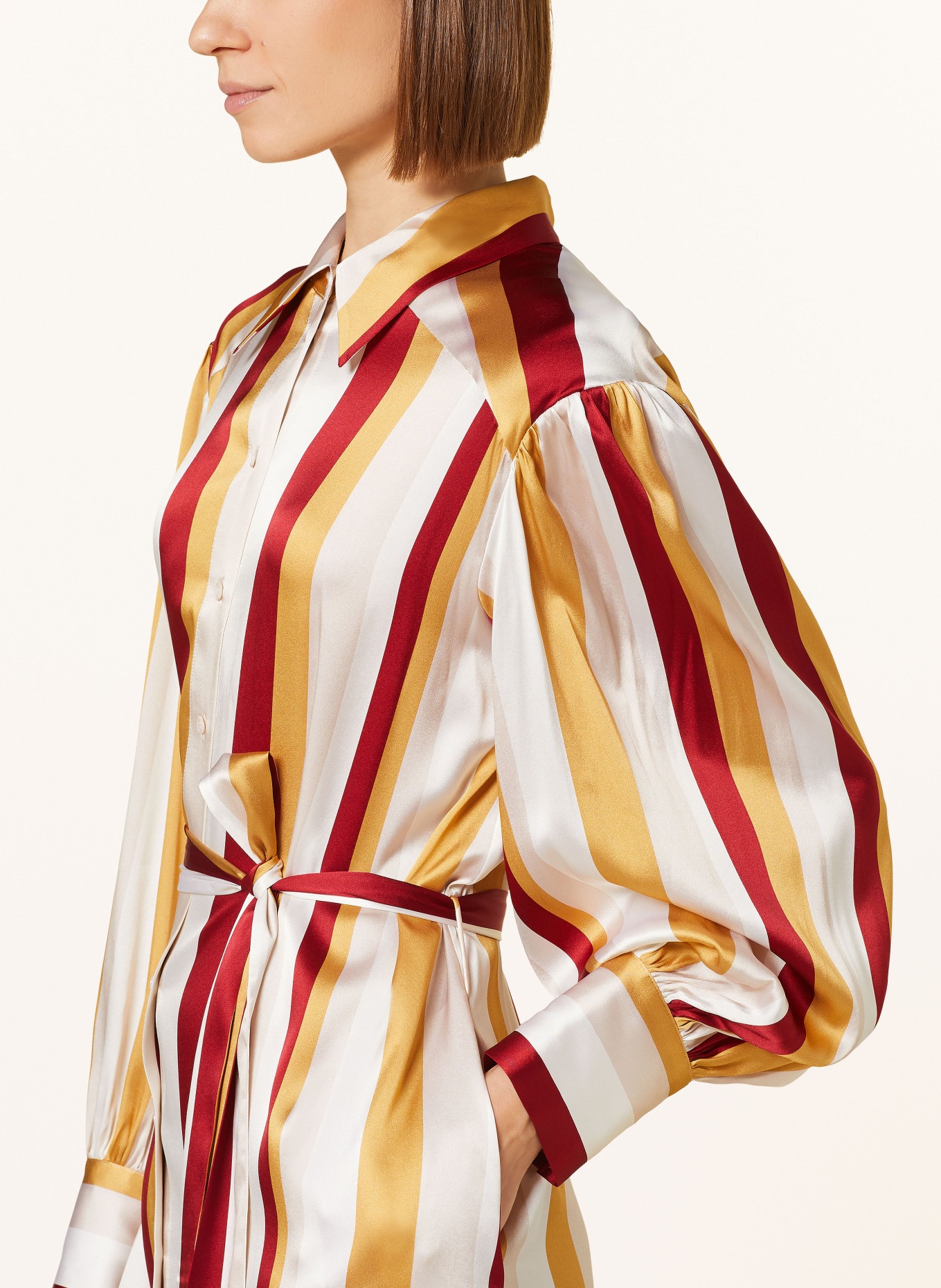 MRS & HUGS Hemdblusenkleid aus Seide, Farbe: BEIGE/ CREME/ DUNKELROT (Bild 4)