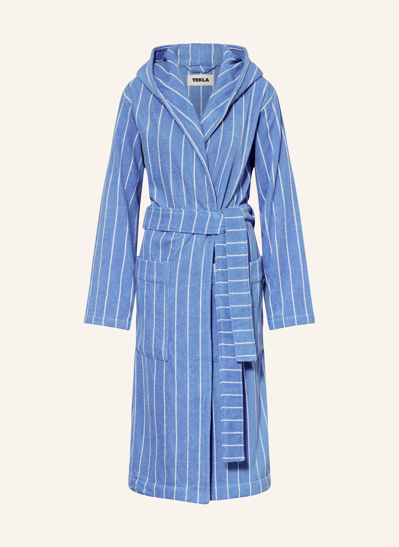TEKLA Unisex bathrobe with hood, Color: BLUE/ WHITE (Image 1)