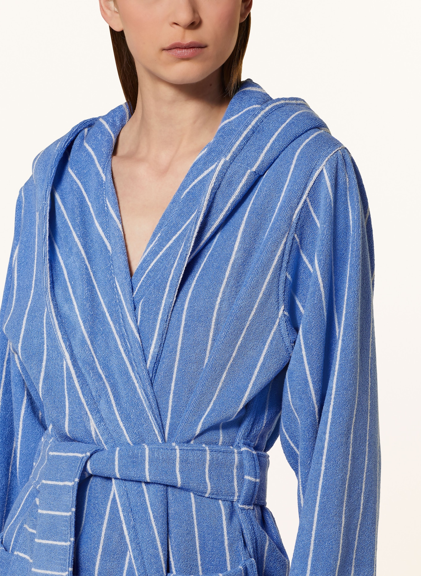 TEKLA Unisex bathrobe with hood, Color: BLUE/ WHITE (Image 5)