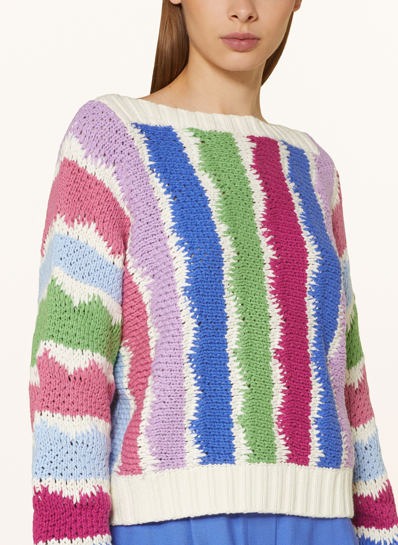 【SATIIIZ】Pisen Stripe Round Knit Rhythm Corsica Striped Knit Oversized Sweater | PacSun