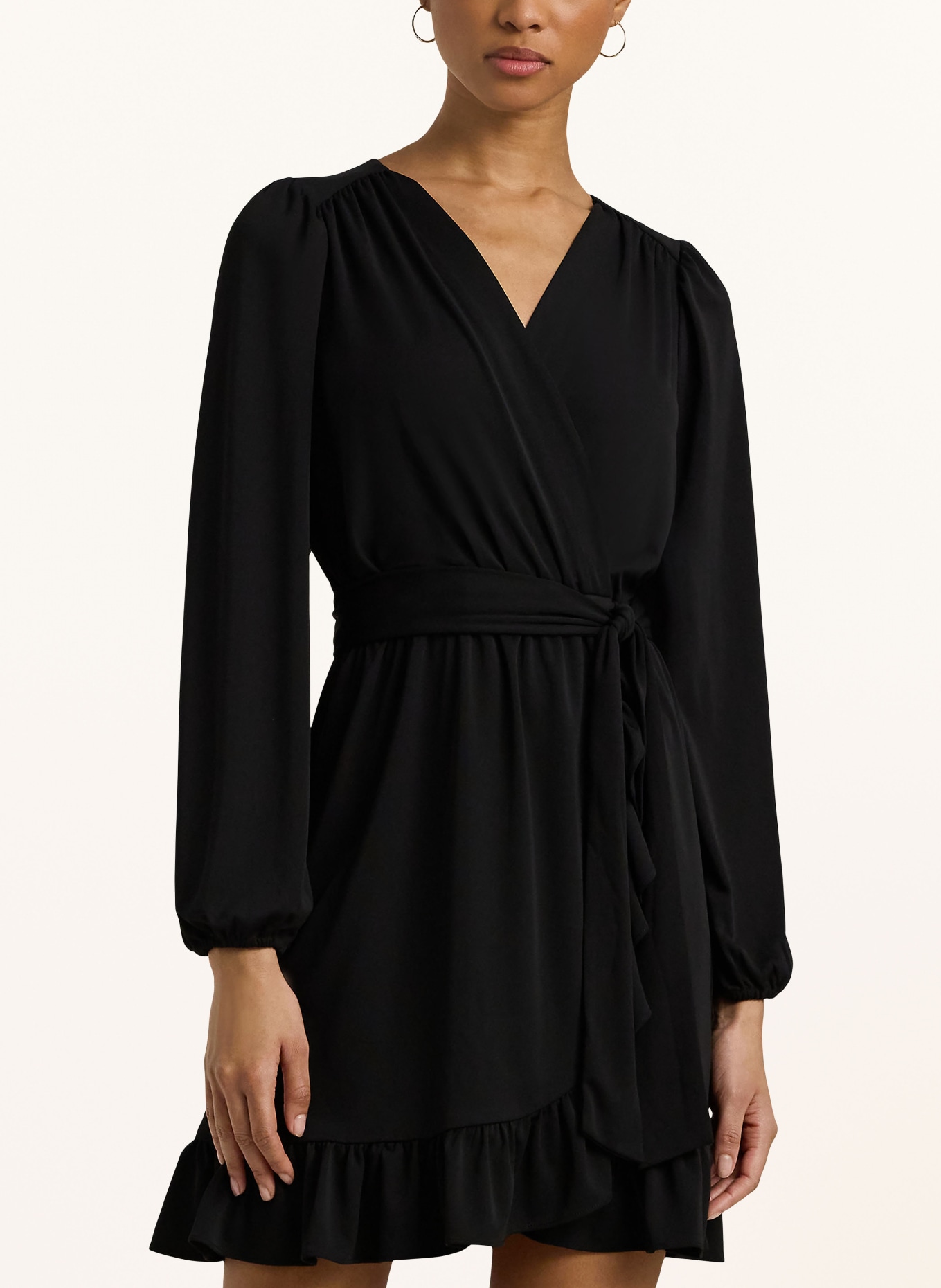 LAUREN RALPH LAUREN Jersey dress in wrap look with ruffles: BLACK