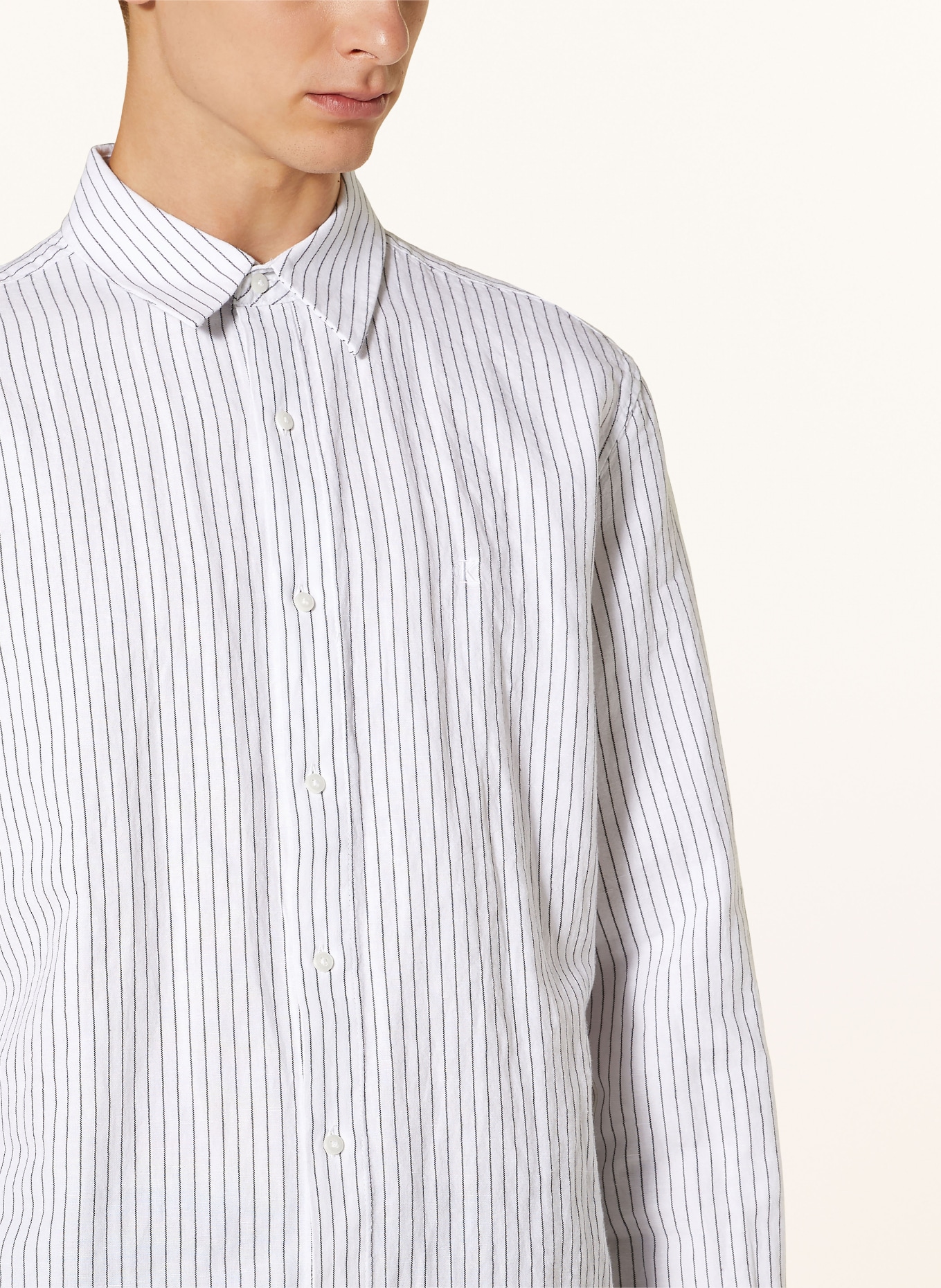 Calvin Klein Shirt classic fit with linen, Color: WHITE/ BLACK (Image 4)