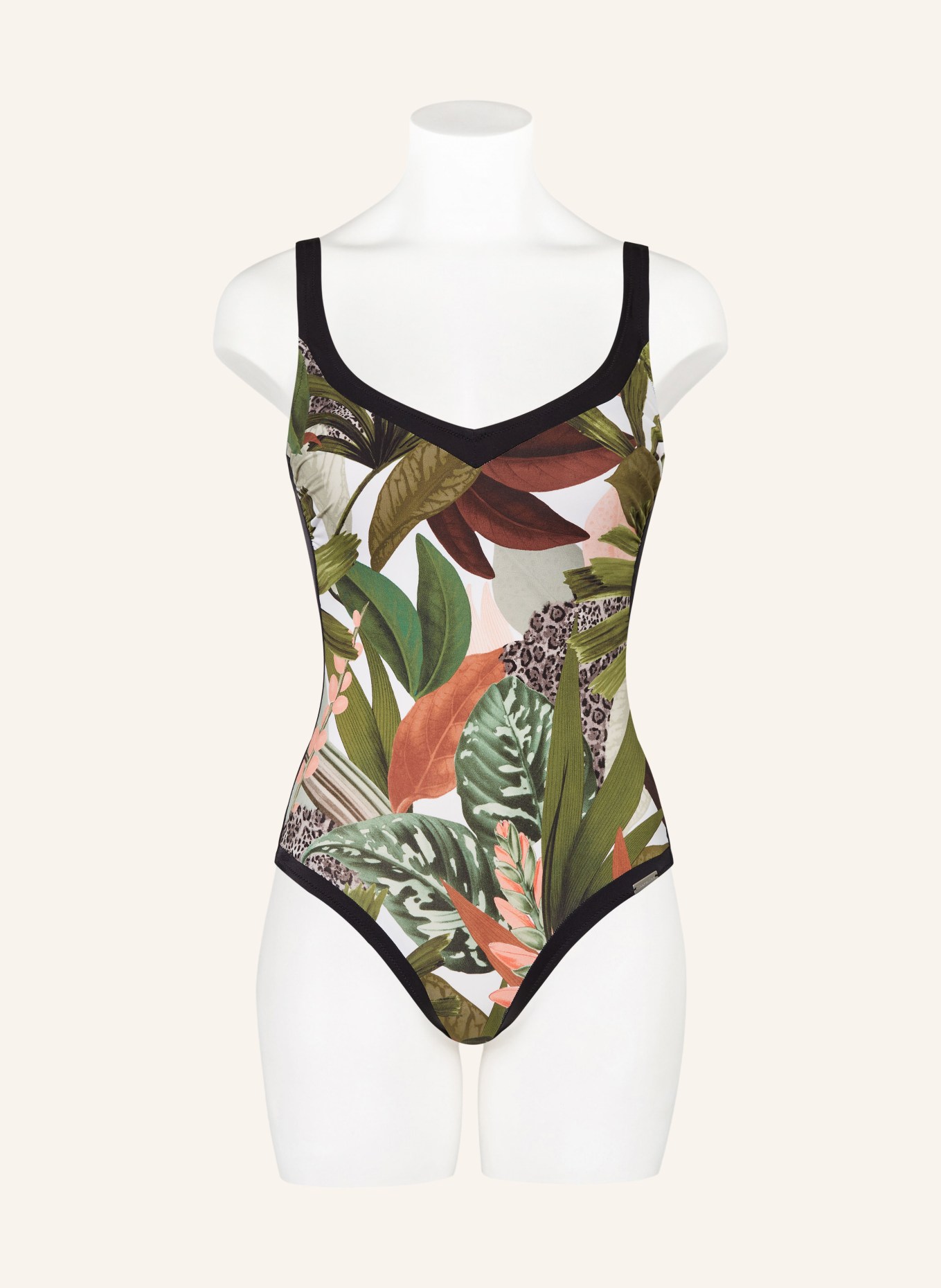 Charmline Shape-Badeanzug FLORAL SAFARI: SCHWARZ / GRÜN / WEISS