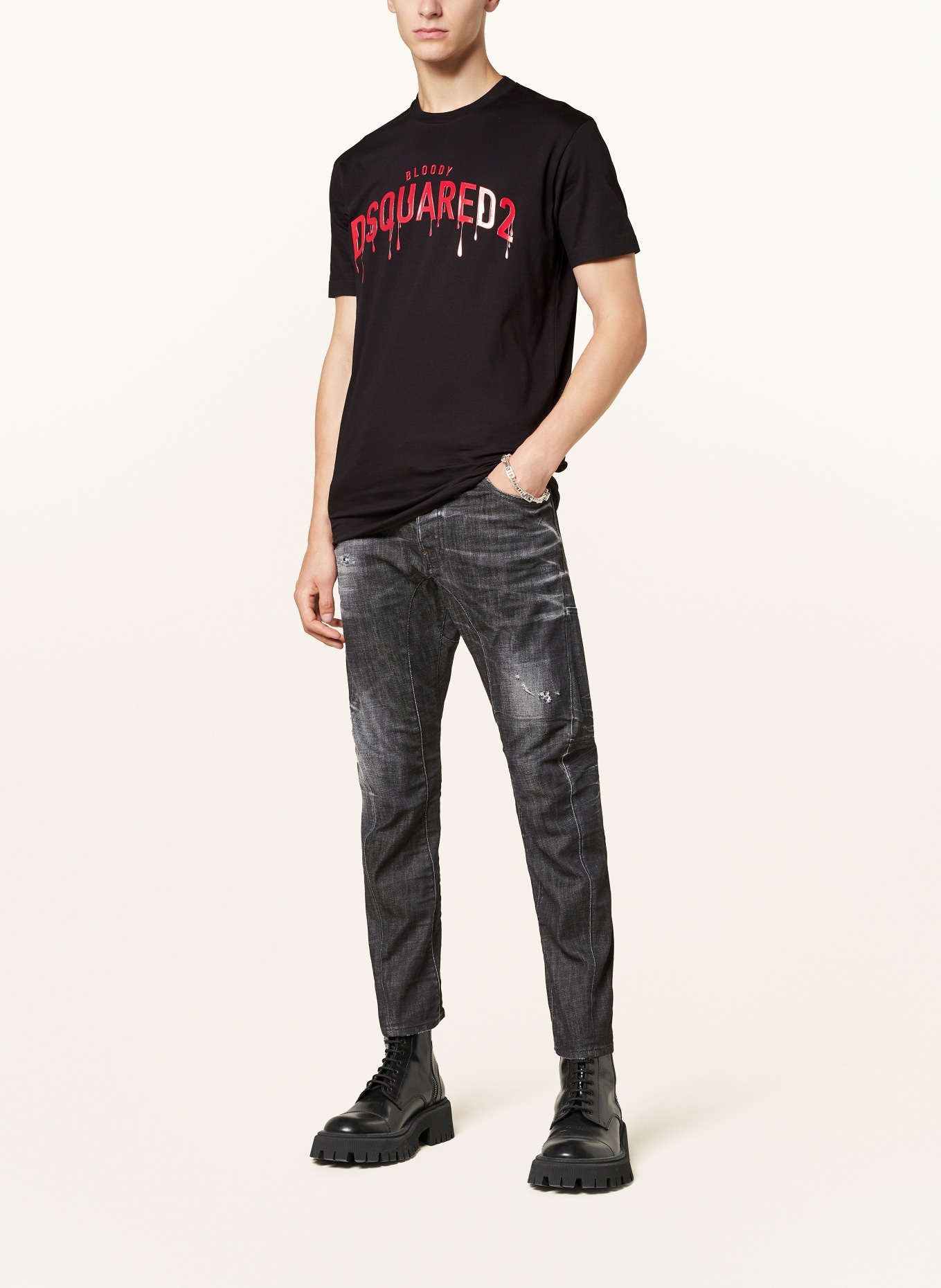DSQUARED2 T-Shirt: SCHWARZ / ROT