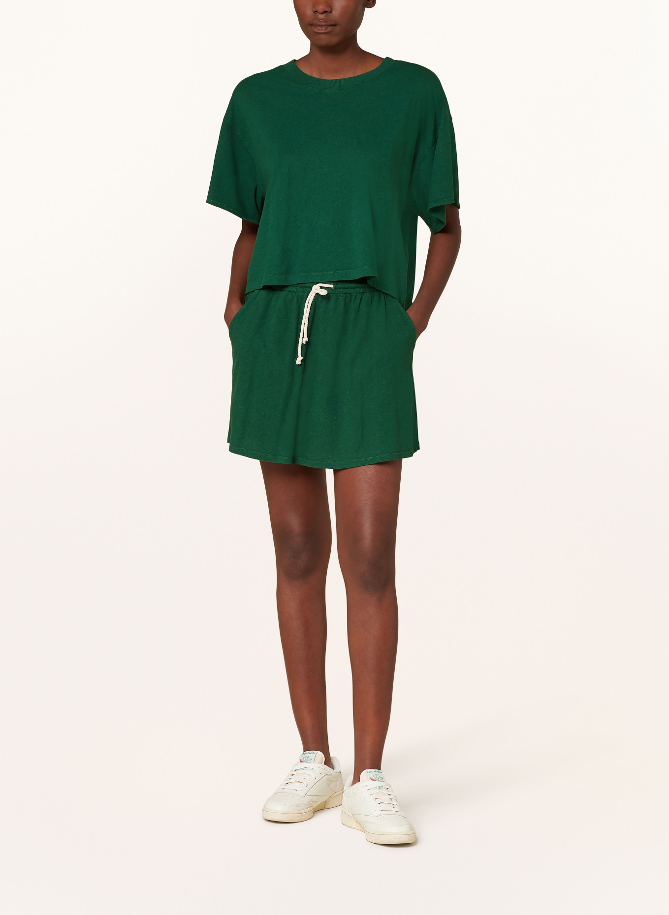 American Vintage Jersey skirt with linen, Color: GREEN (Image 2)